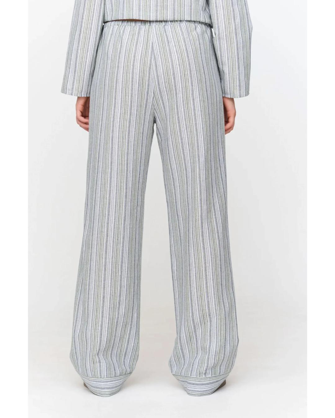 green and blue stripe wide leg pant