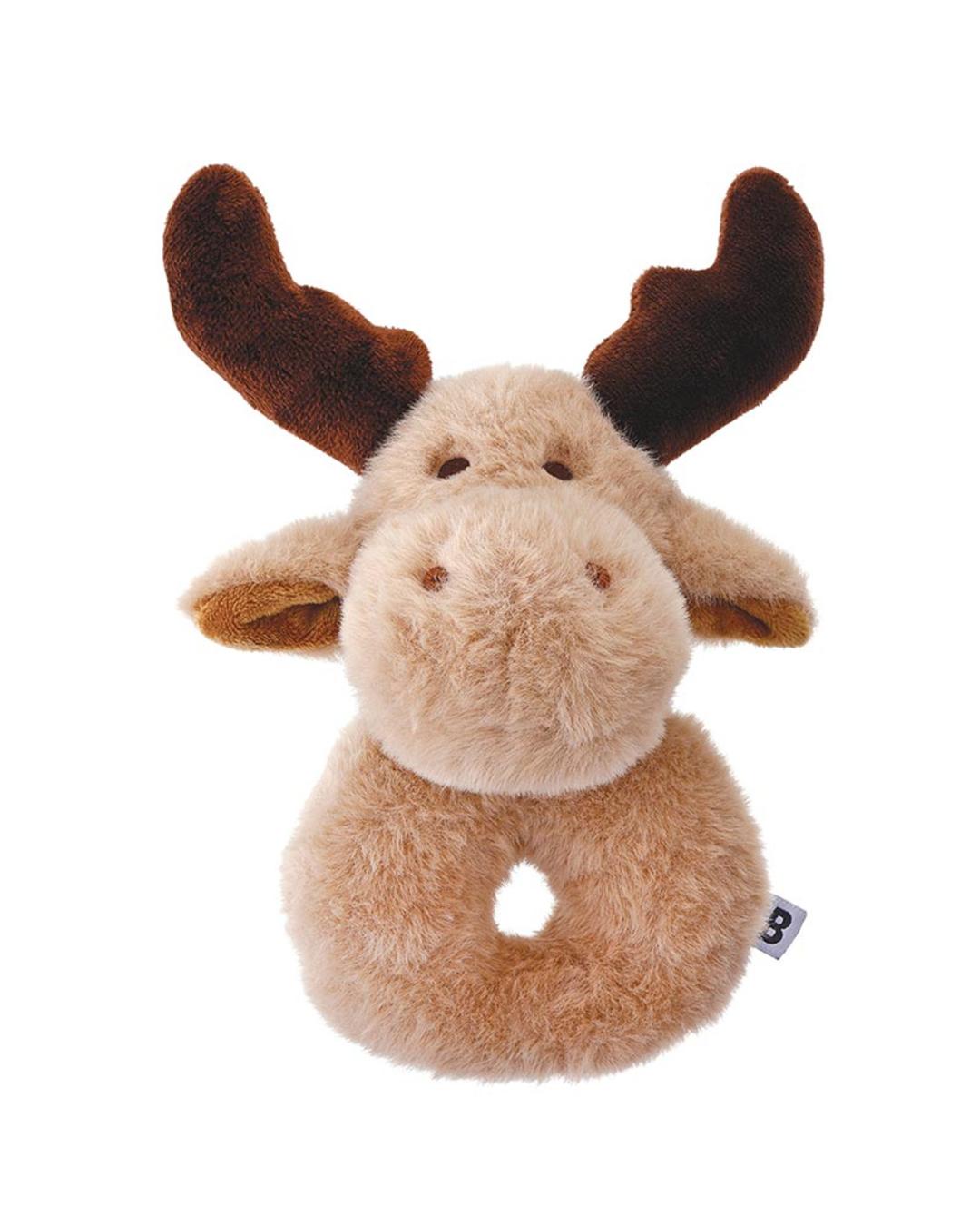 plush moose rattle with a woodland swaddle blanket