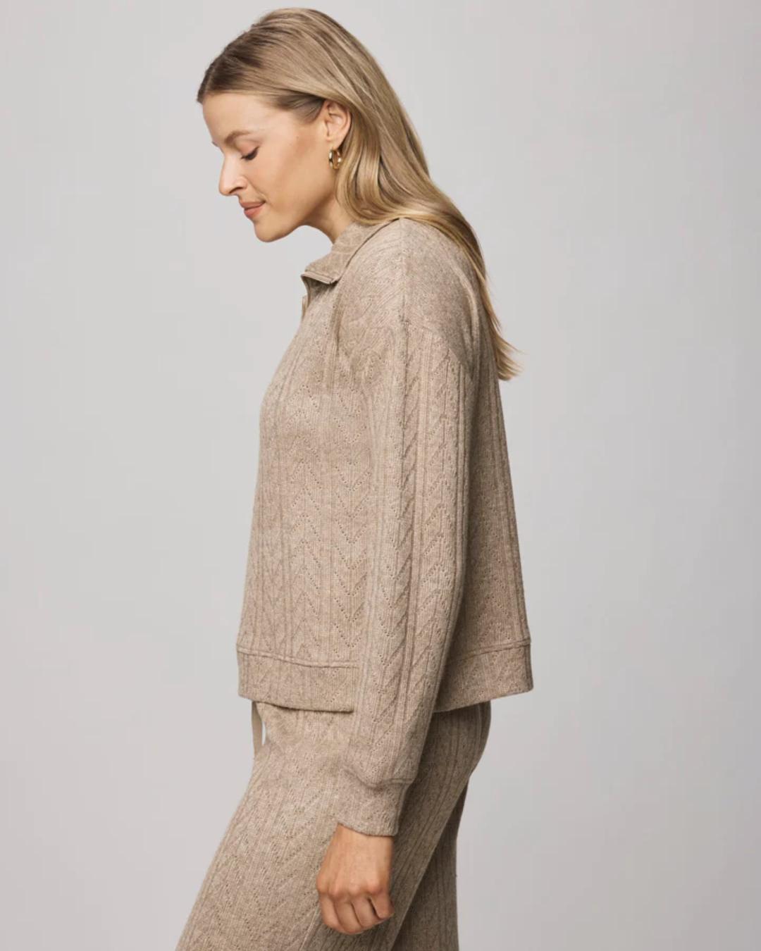 quarter zip sweater in a brown/beige