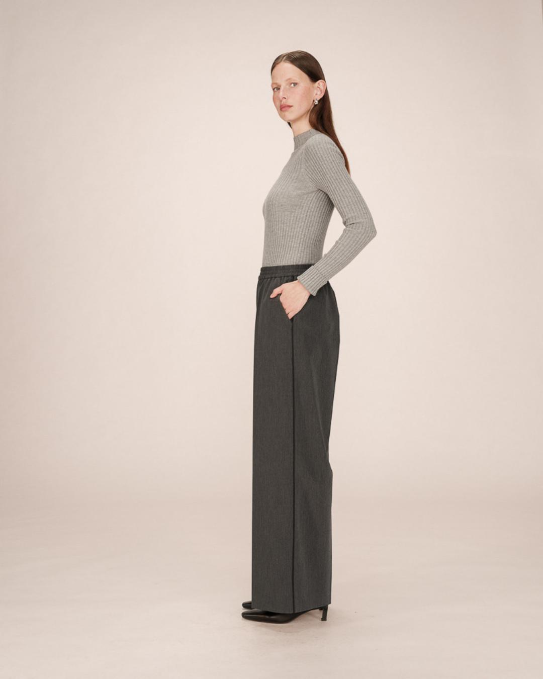 grey wide leg pant with elastic waist