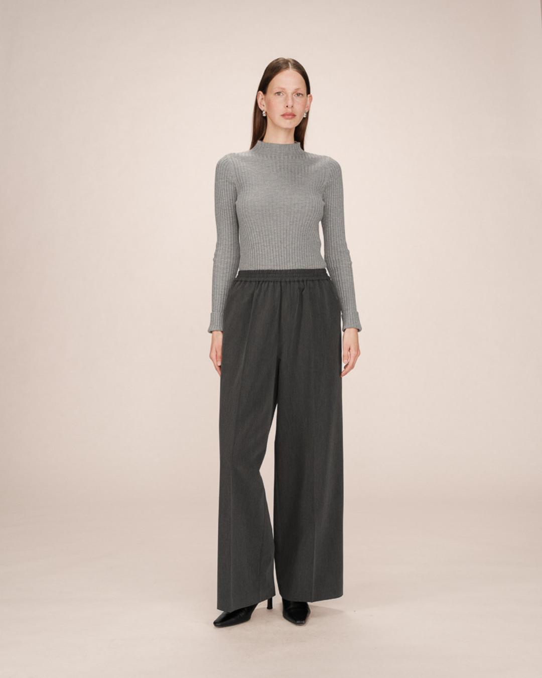 grey wide leg pant with elastic waist