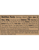 Nutrition facts label for a condiment on a white background