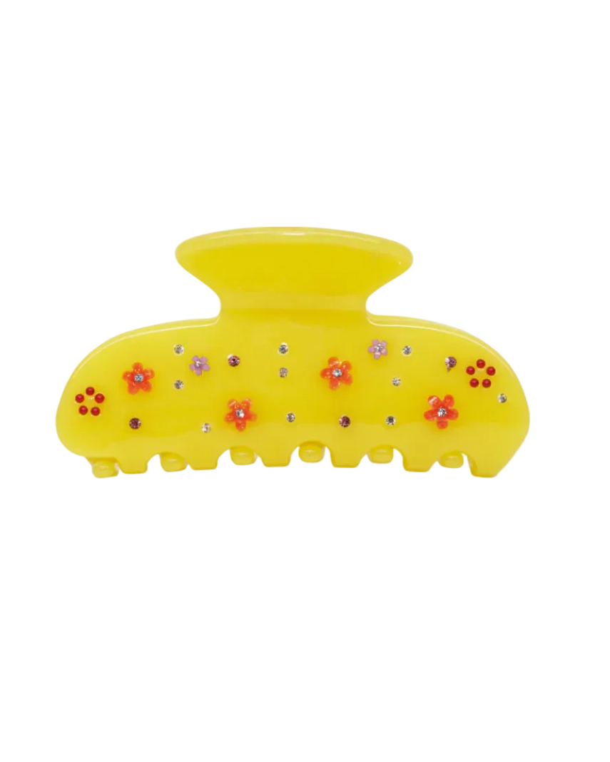 yellow claw clip with flowers