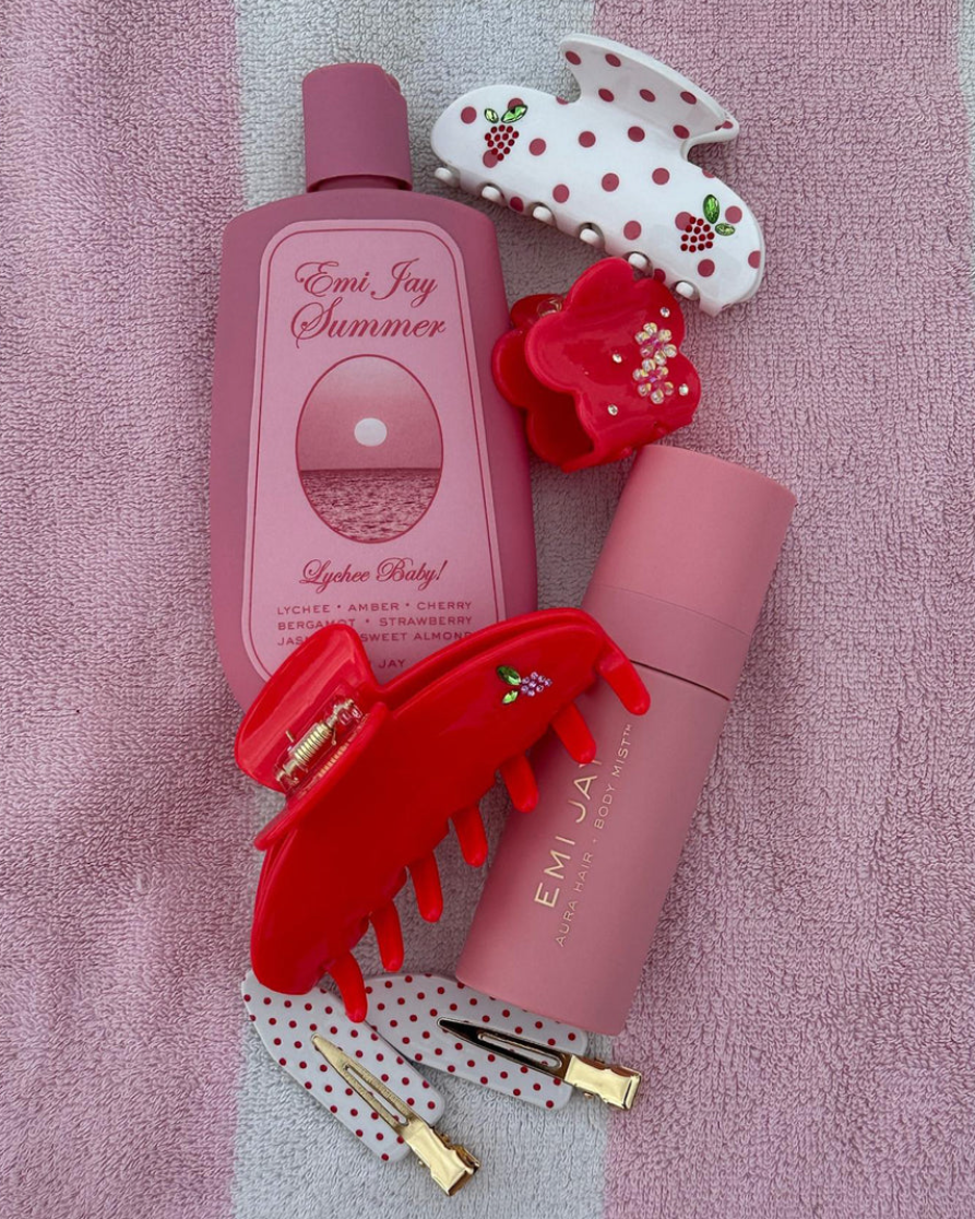 white claw clip with pink dots and strawberries