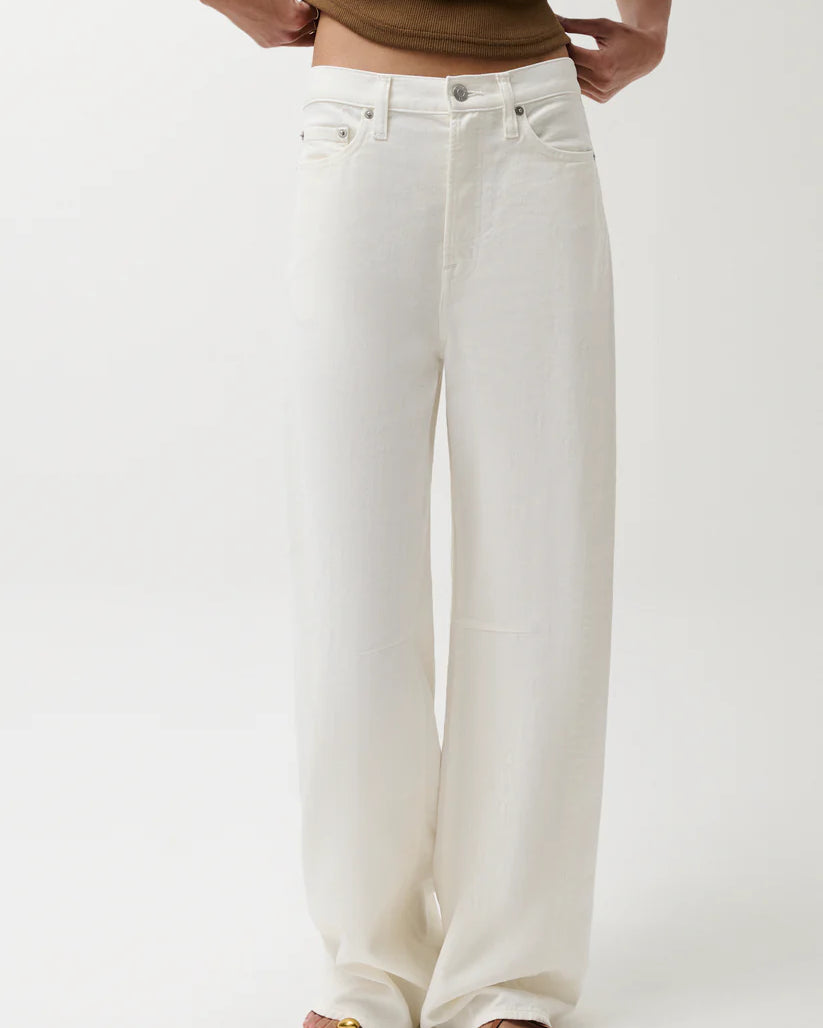 white bowed linen denim pant
