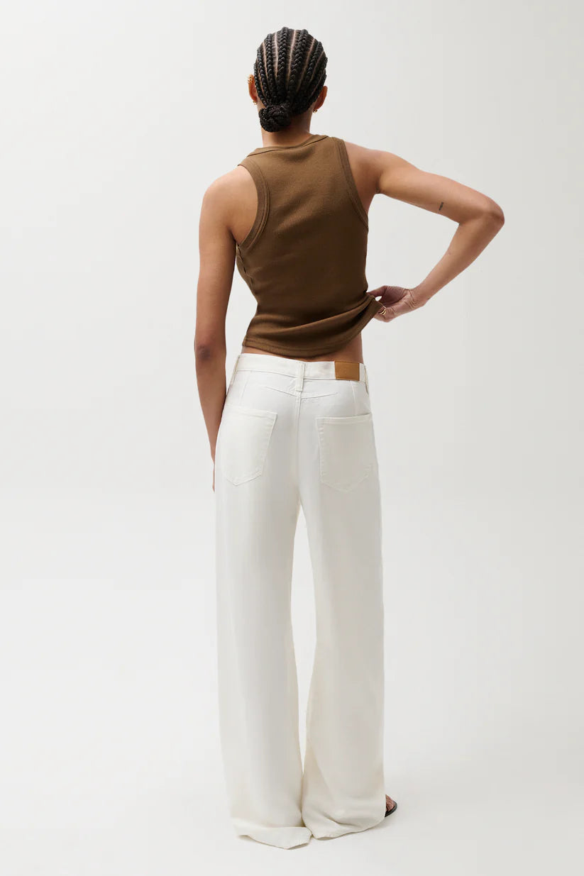 white bowed linen denim pant