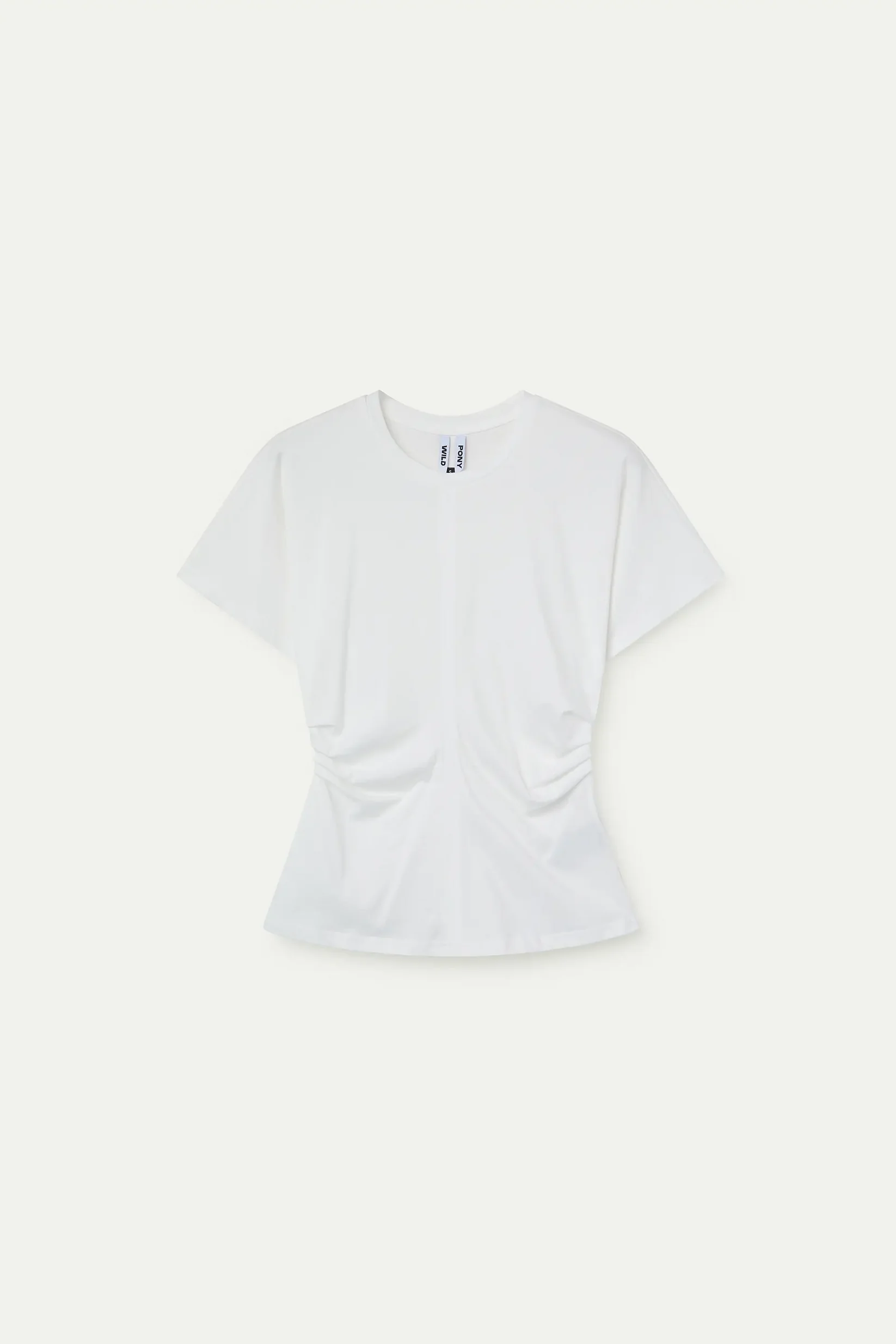 white t-shirt with cinched waist