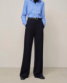 tailored navy pant with wide leg