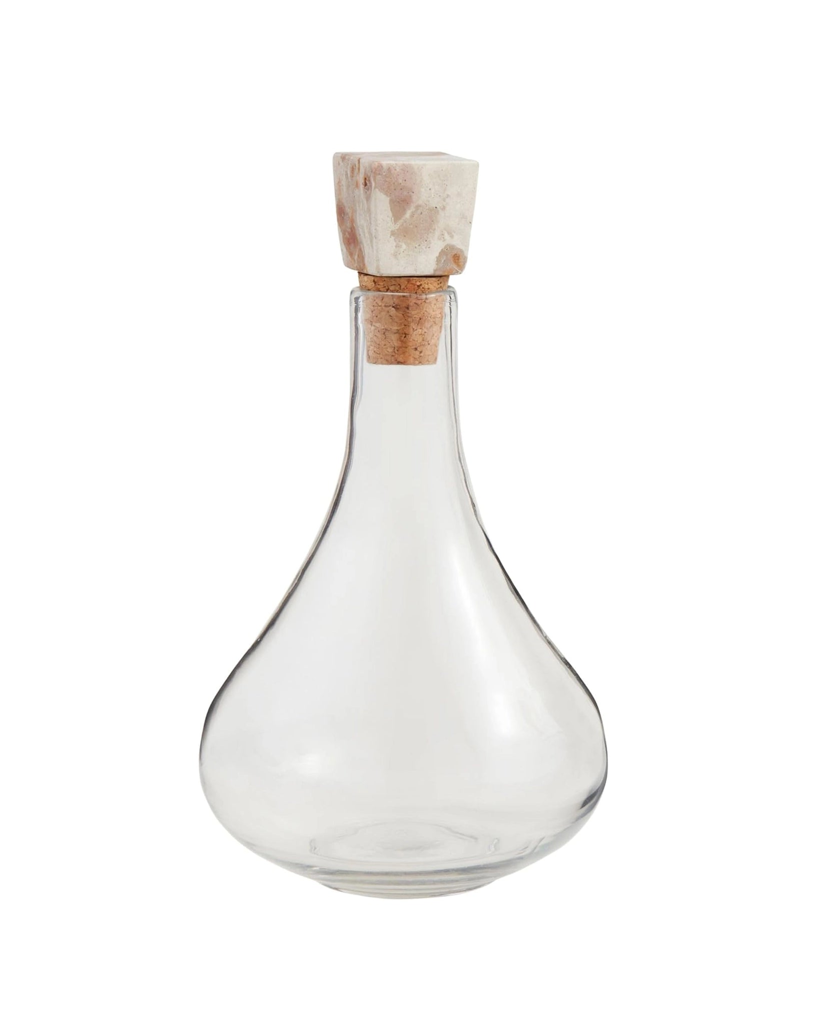 a picture of a glass decanter with a marble cork top