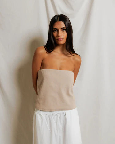 strapless tube top in beige
