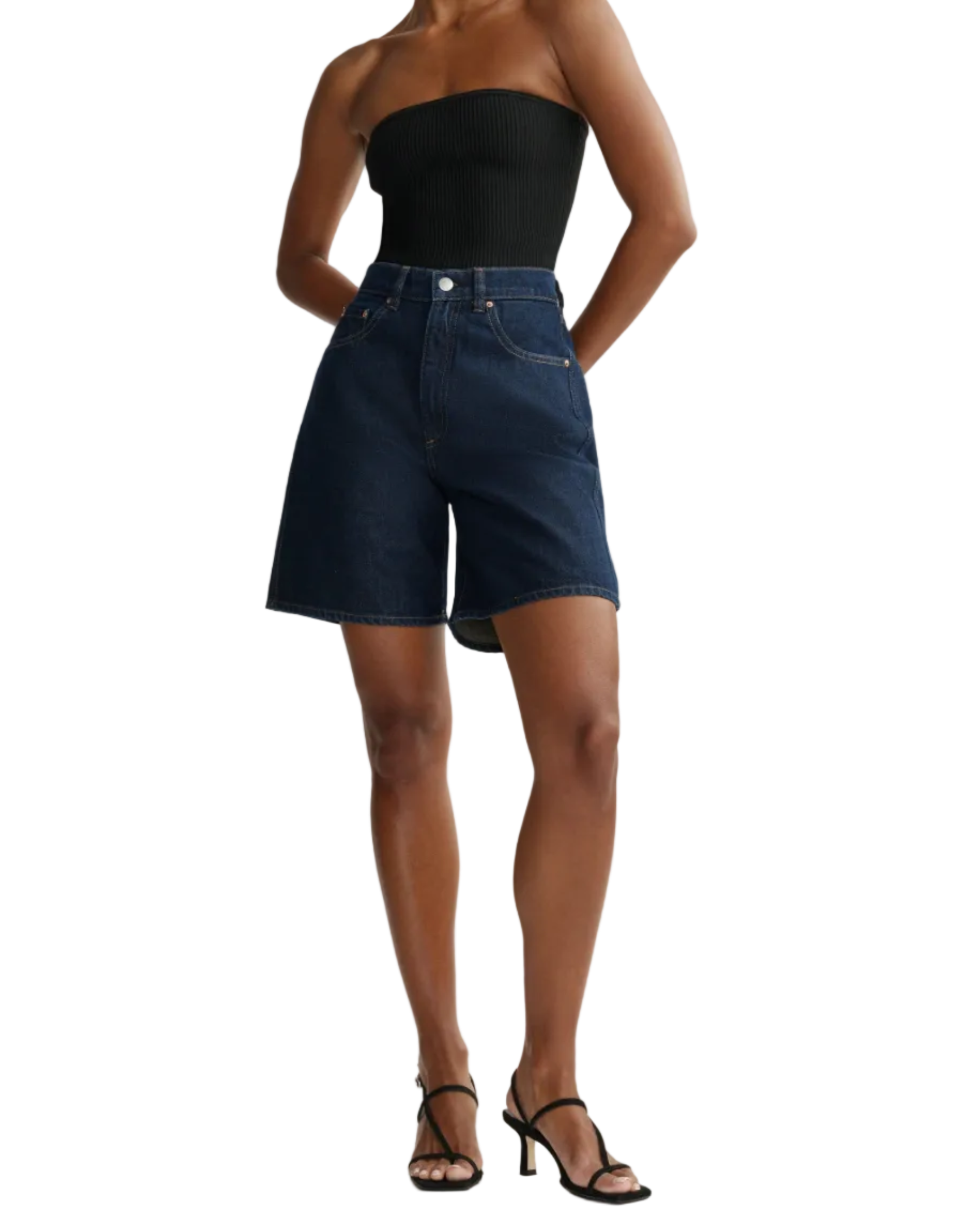 long dark denim short