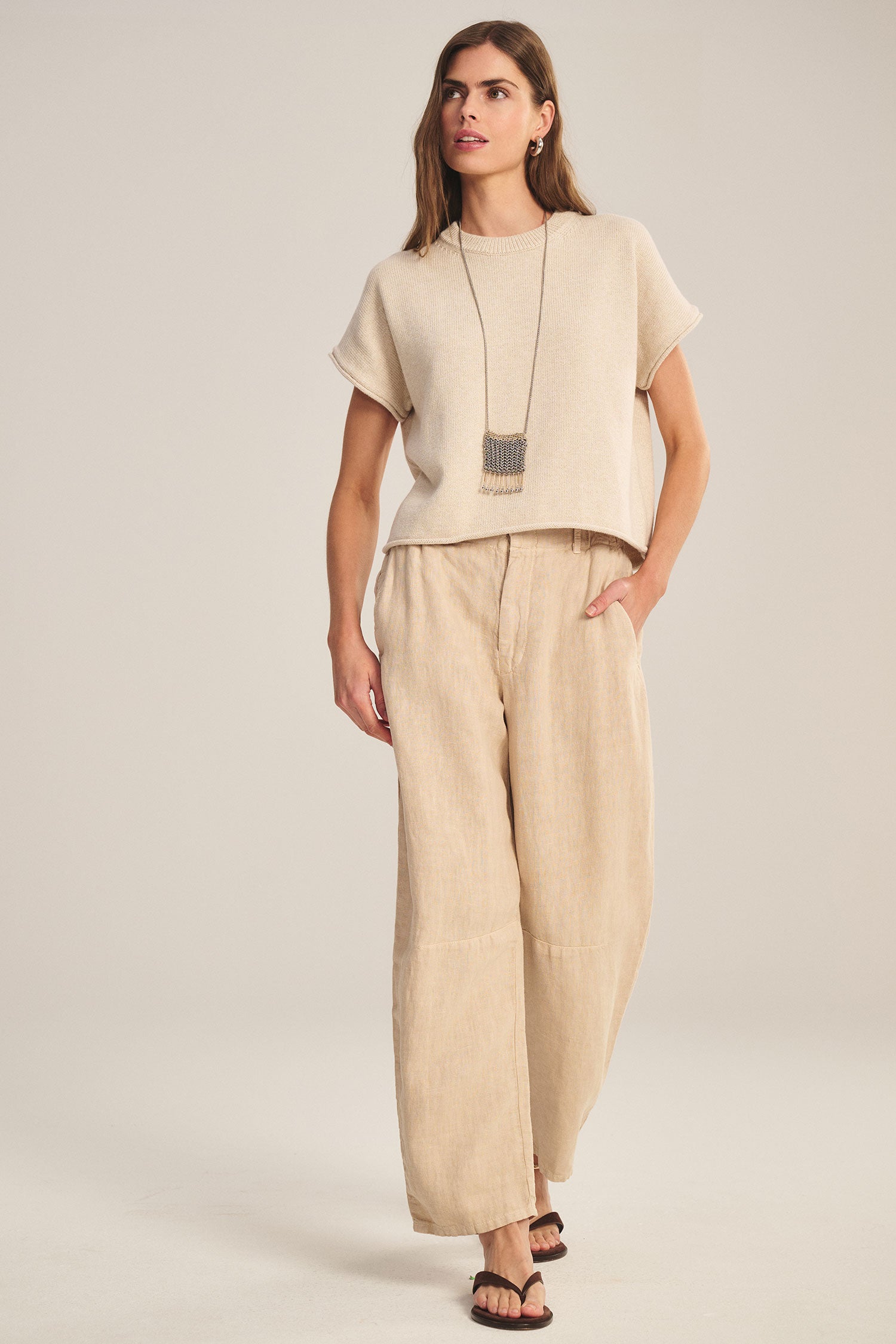 linen tailored pant in tan