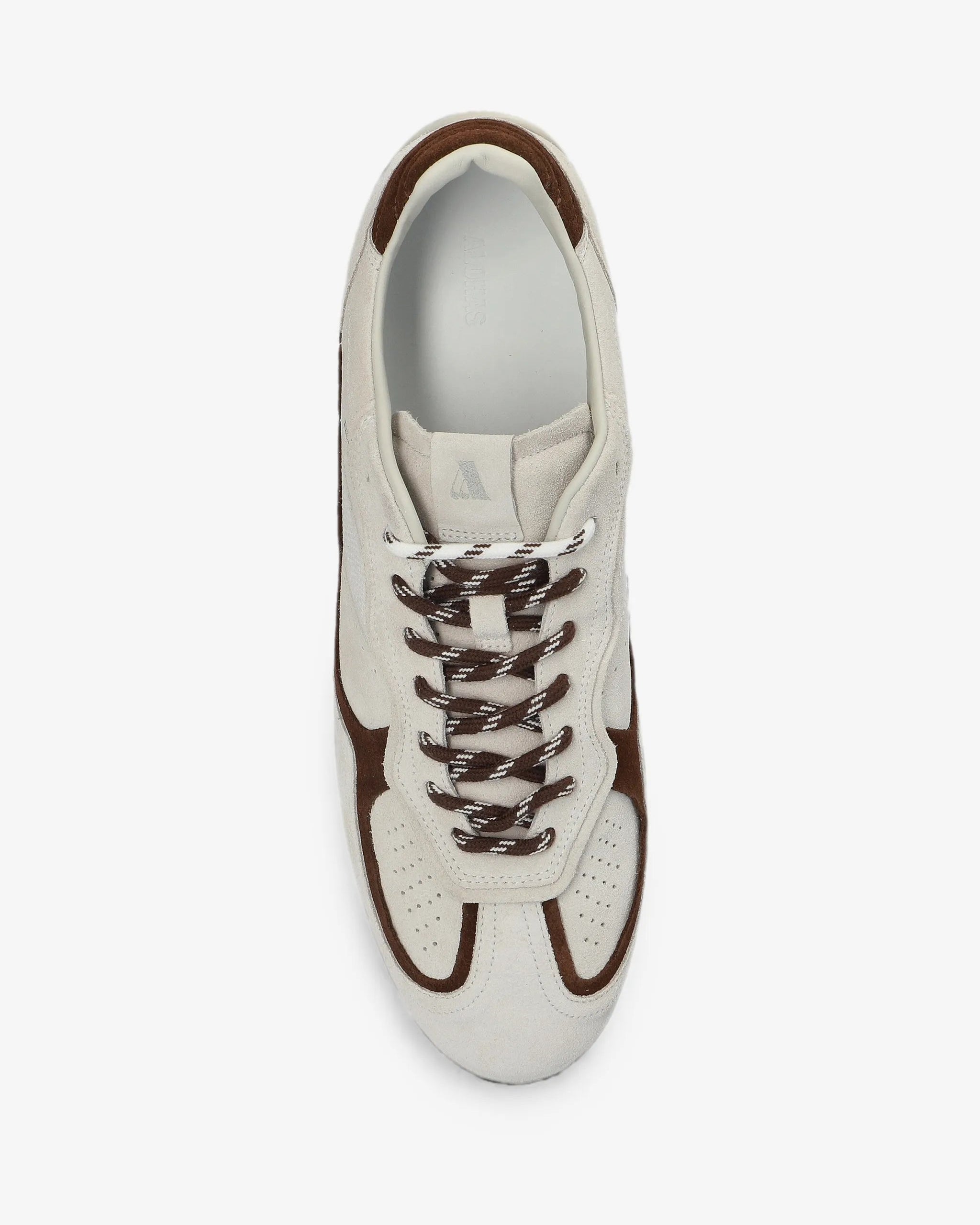 cream suede sneaker with brown details