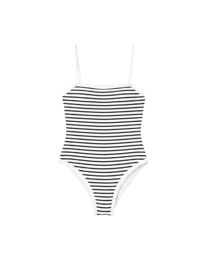 onepiece swimsuit with navy and white stripes