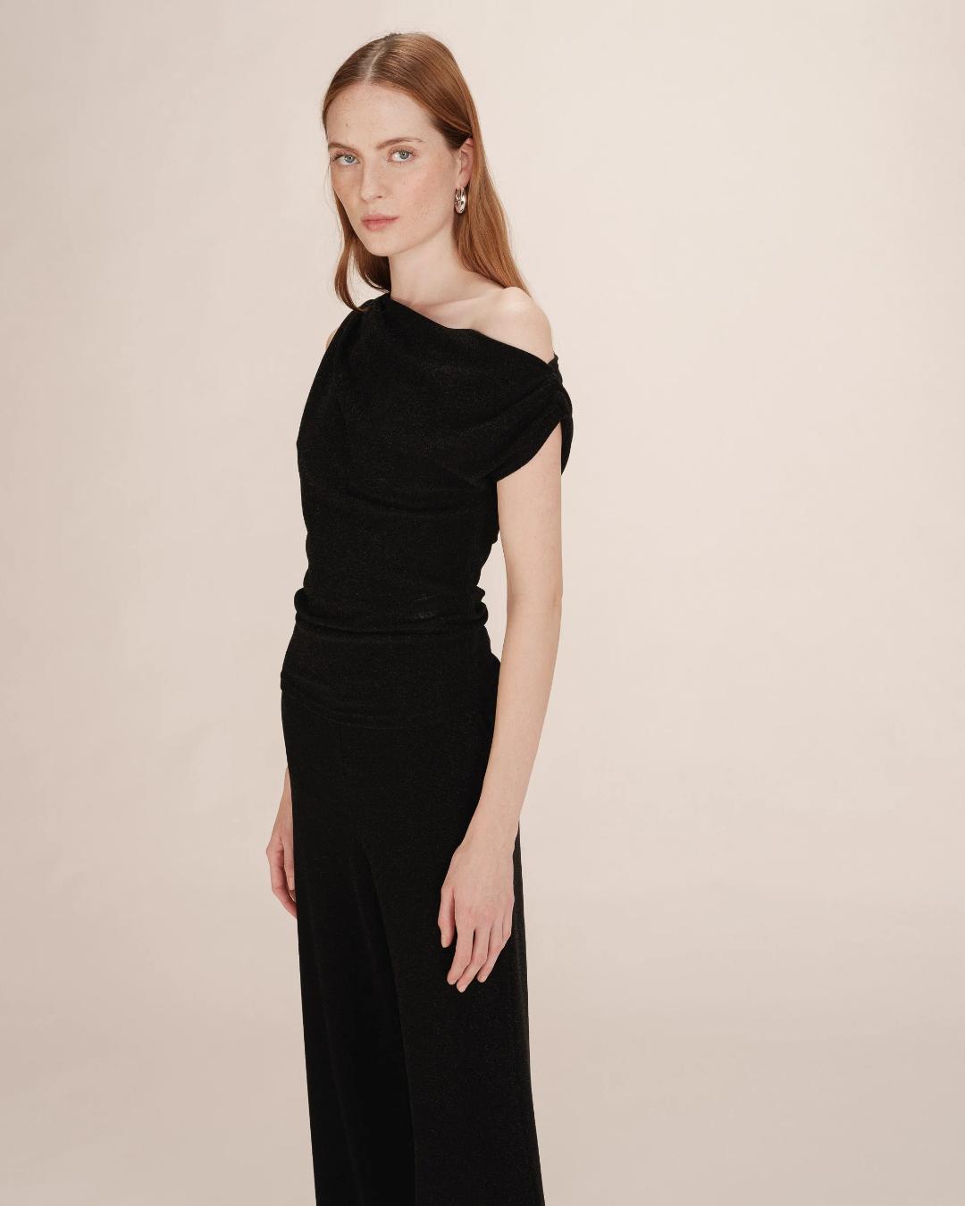 asymmetrical off the shoulder black top