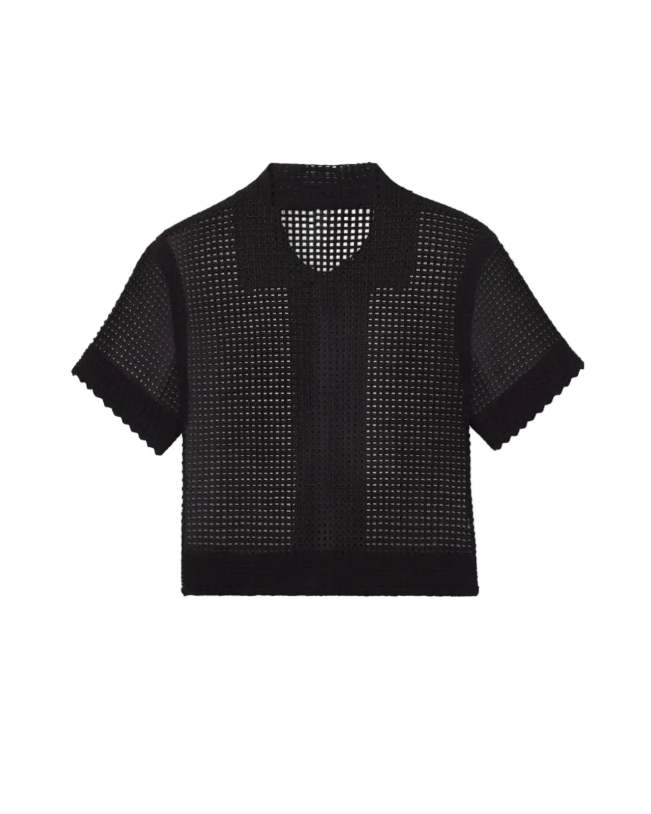 black crochet button up short sleeve with collar