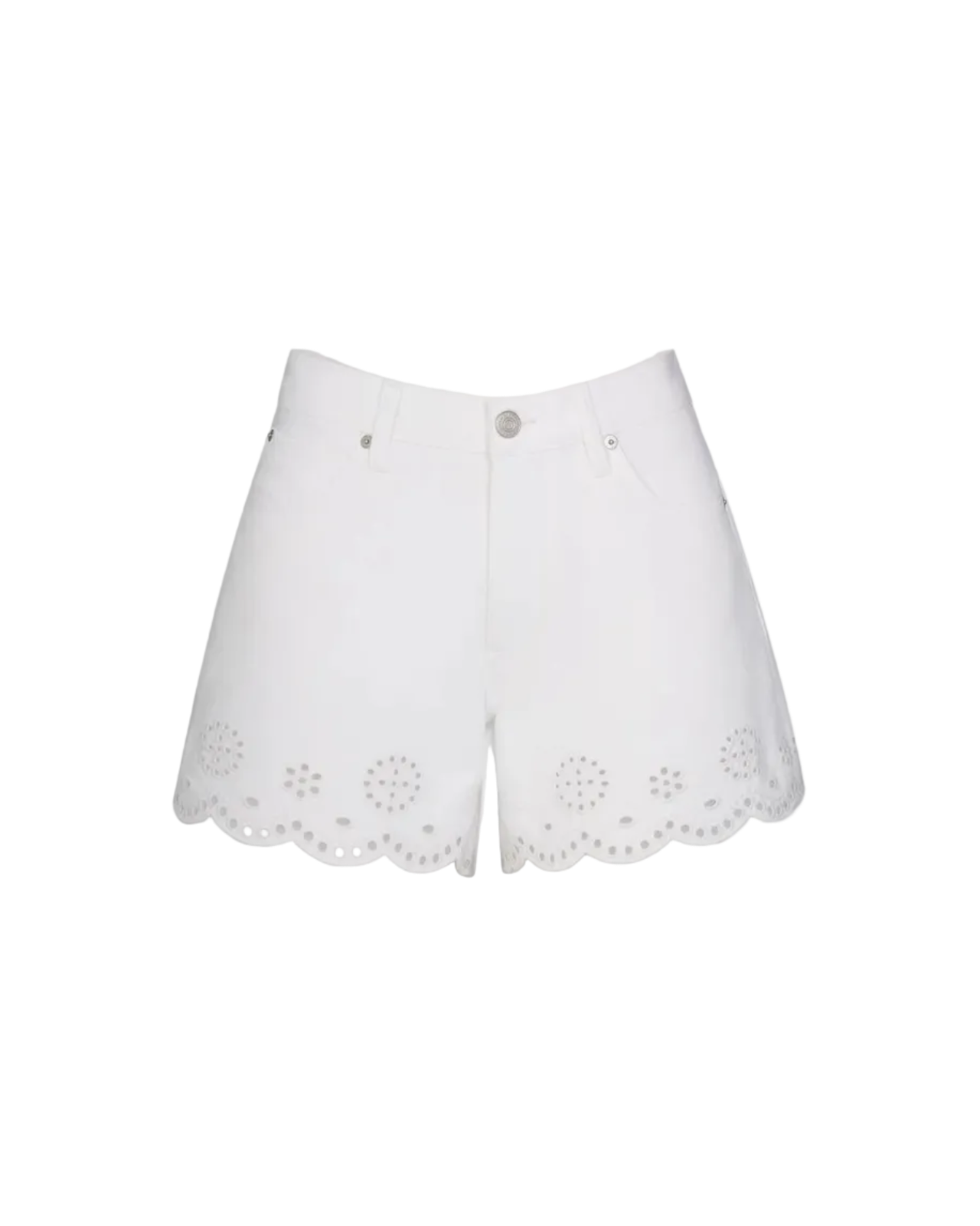 white shorts with eyelet detail on bottom