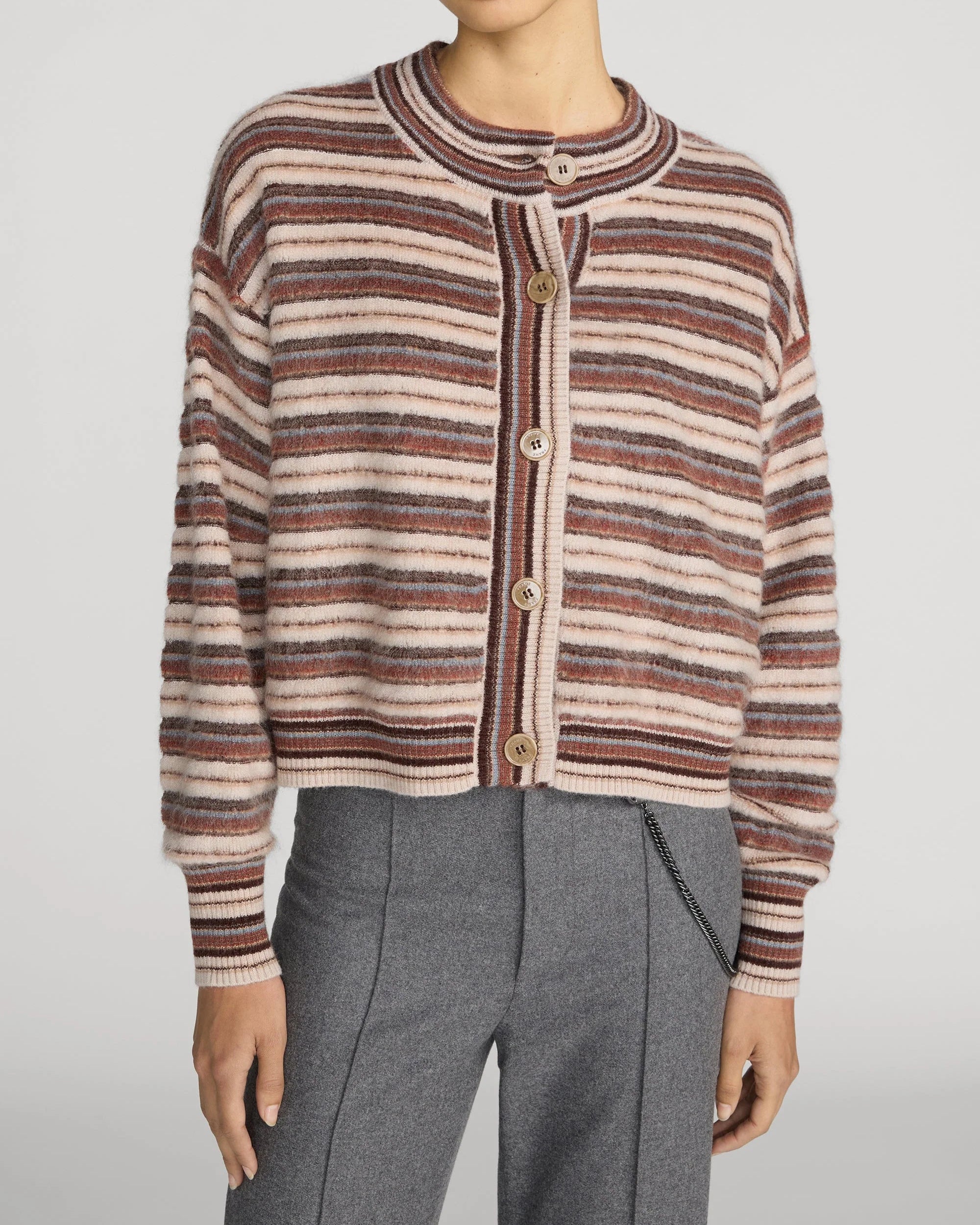 brown stripe button cardigan