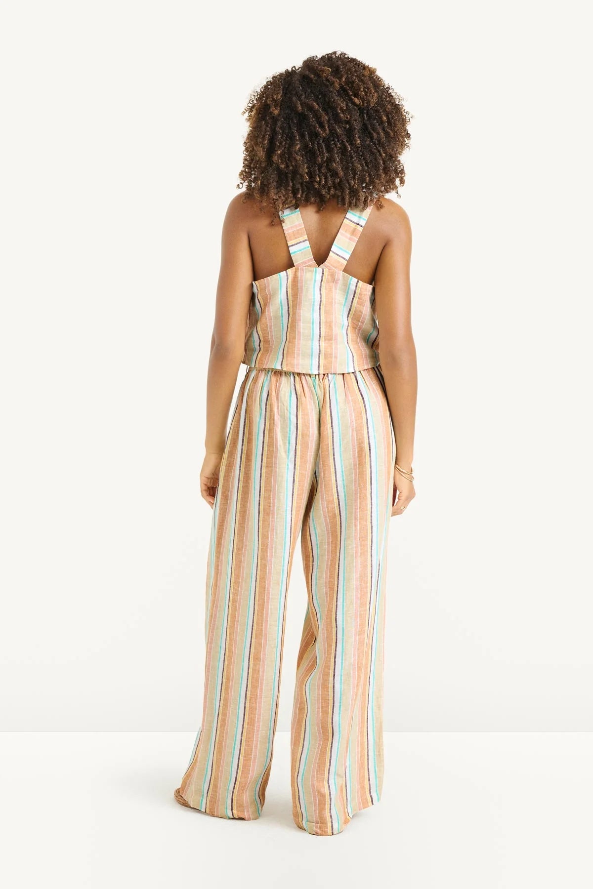 crop tank top with blue, beige and white stripes