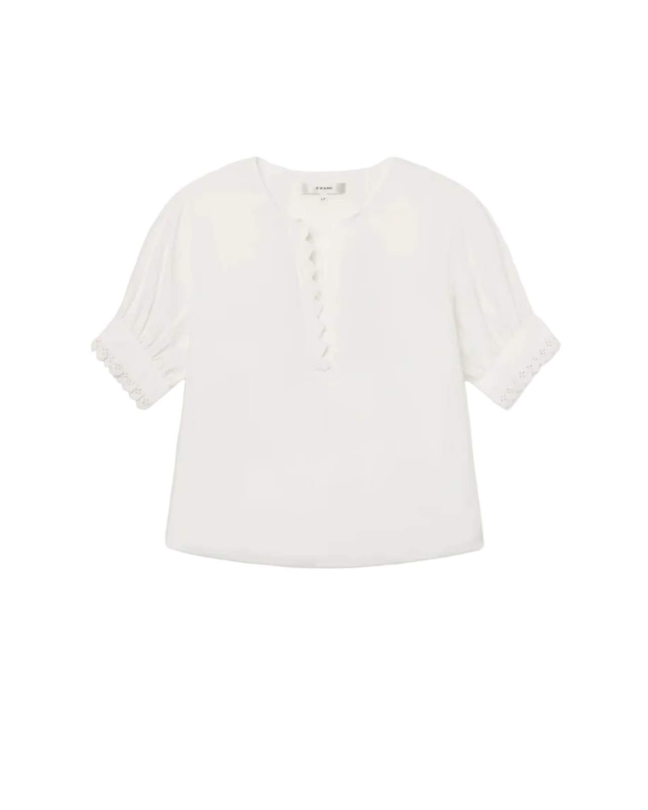 white short sleeve blouse with detail on the sleeves