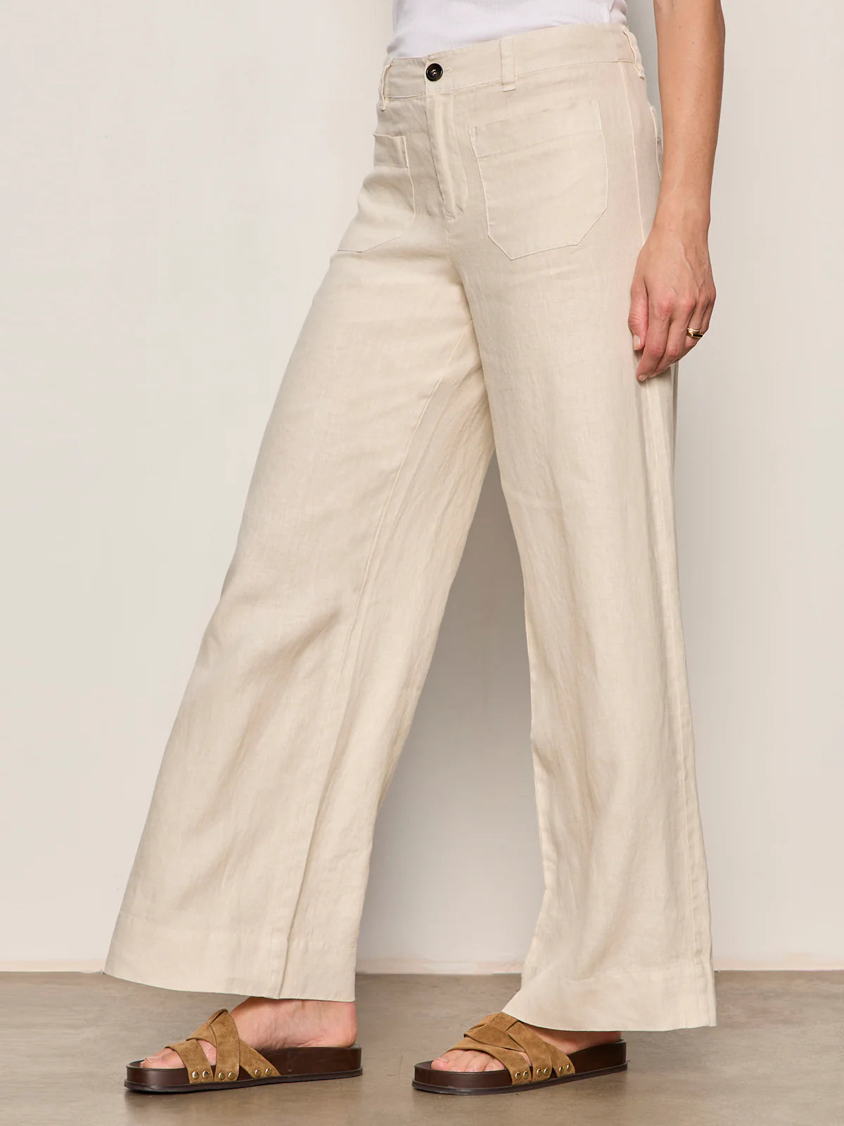 wide leg linen pant in light beige