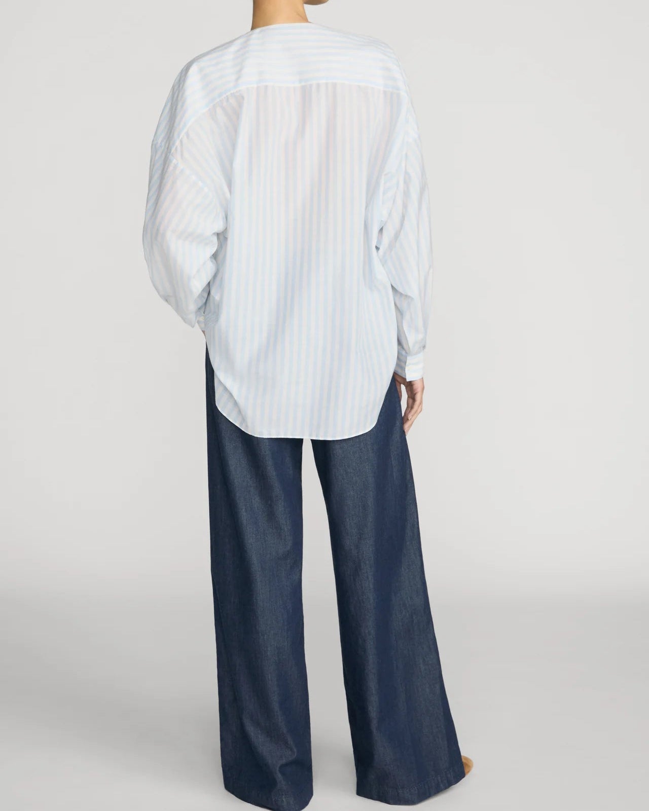 wide leg pull on denim pants with a drawstring