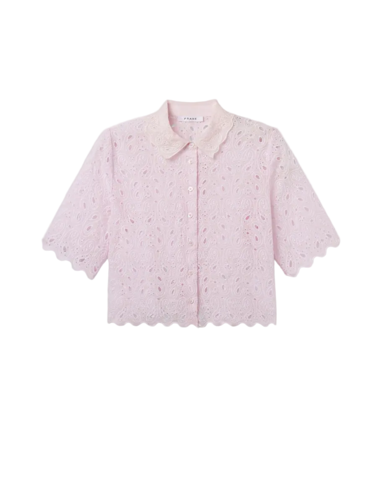 pink short sleeve eyelet blouse