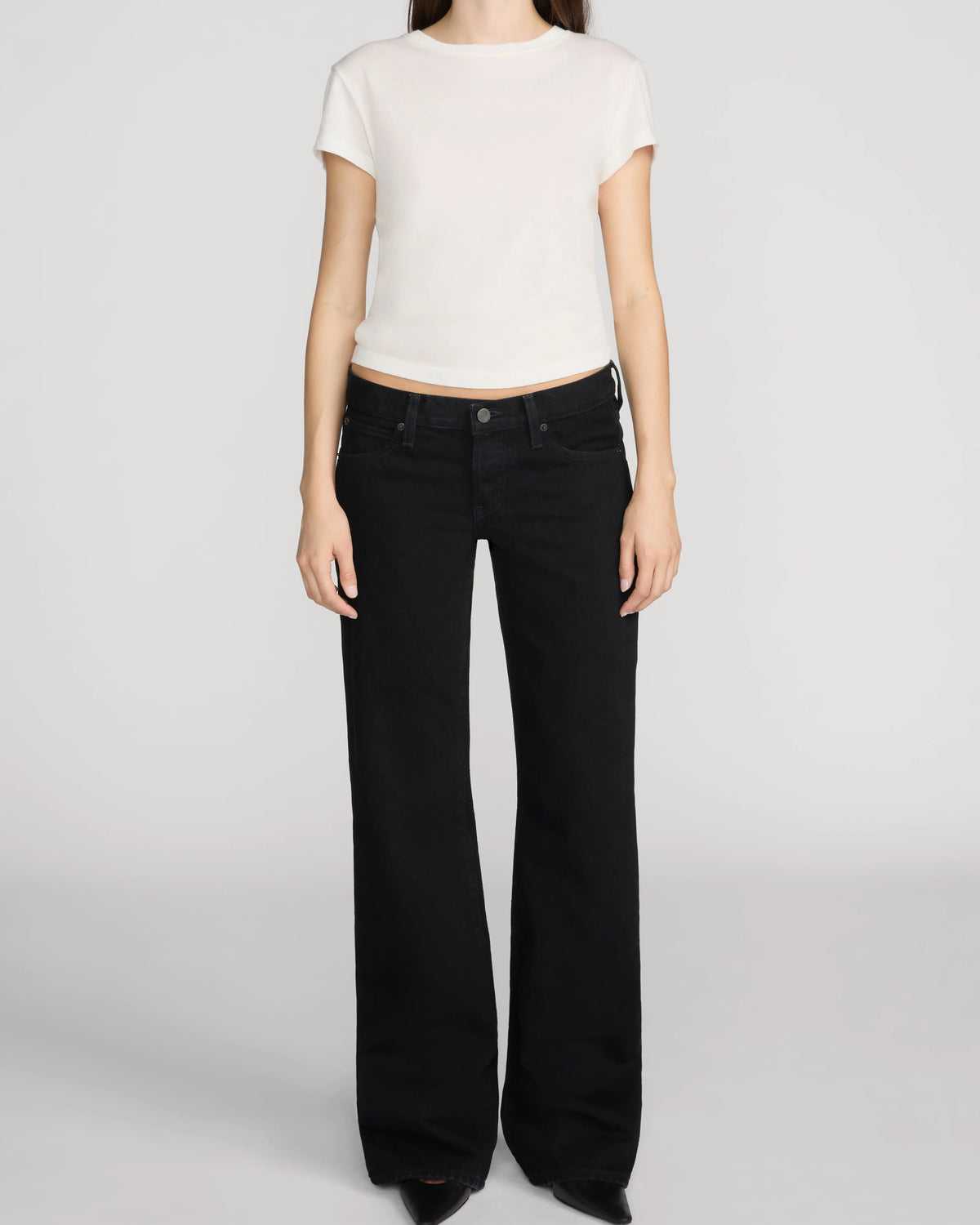 black wide leg low rise denim pant