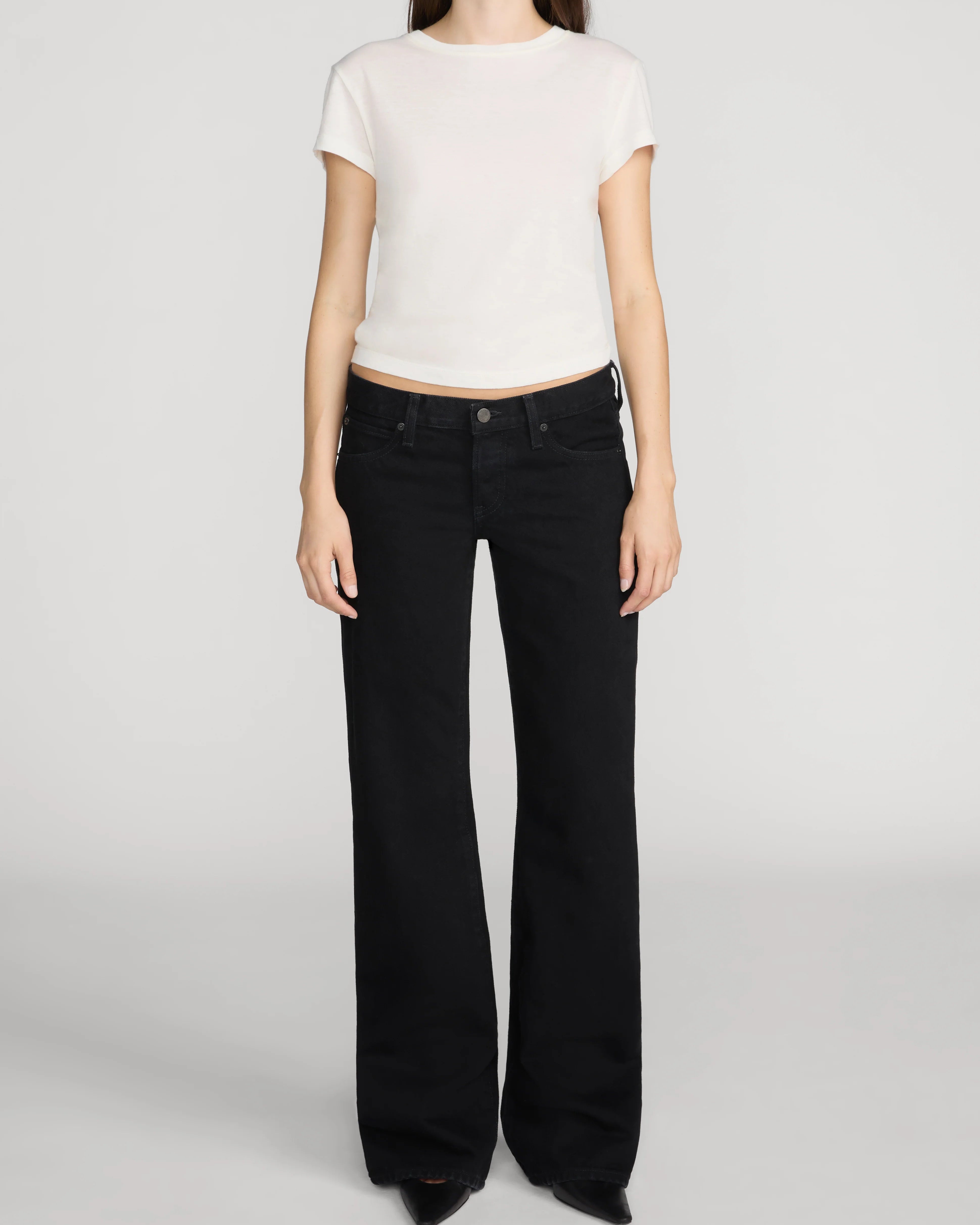 black wide leg low rise denim pant