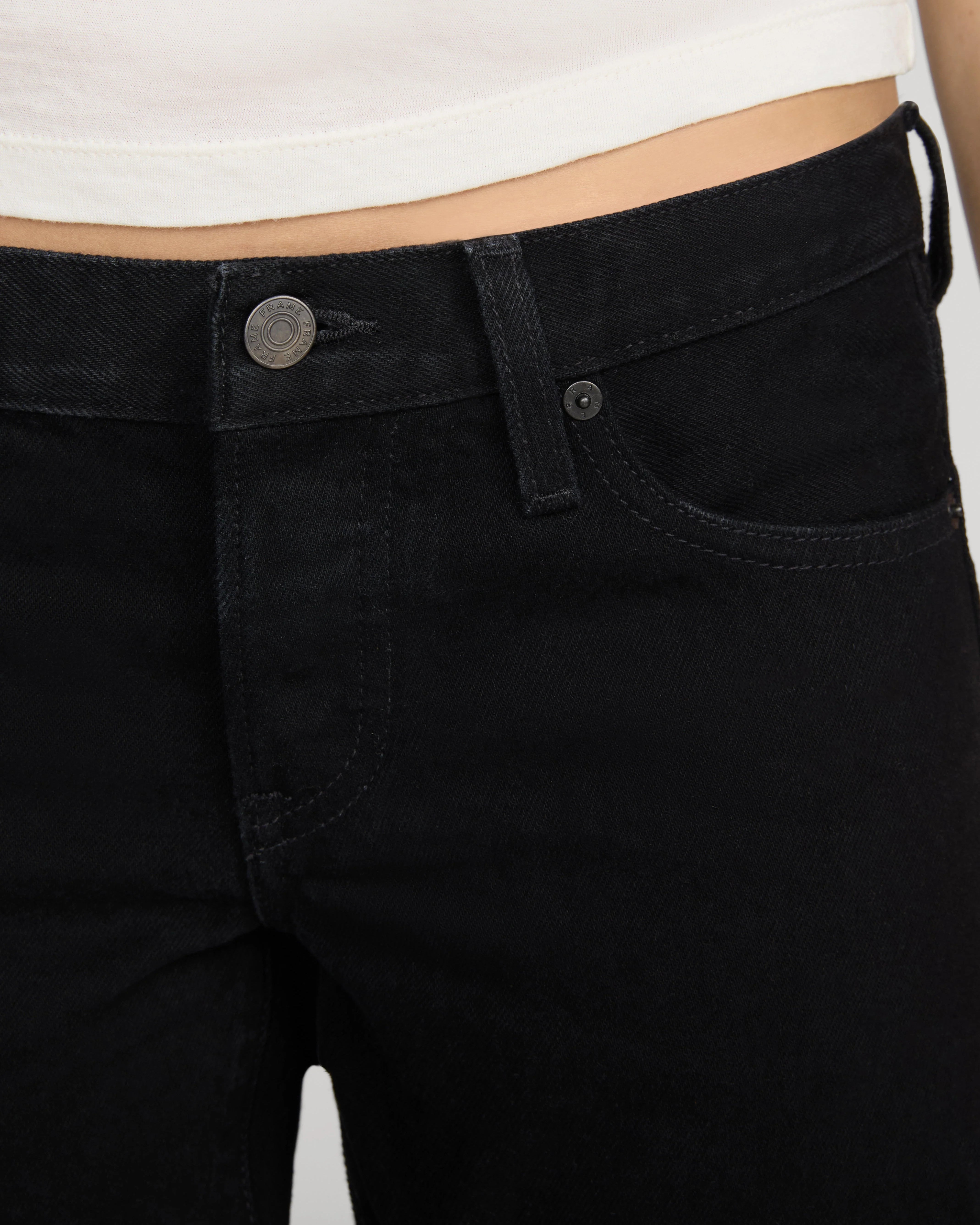 black wide leg low rise denim pant