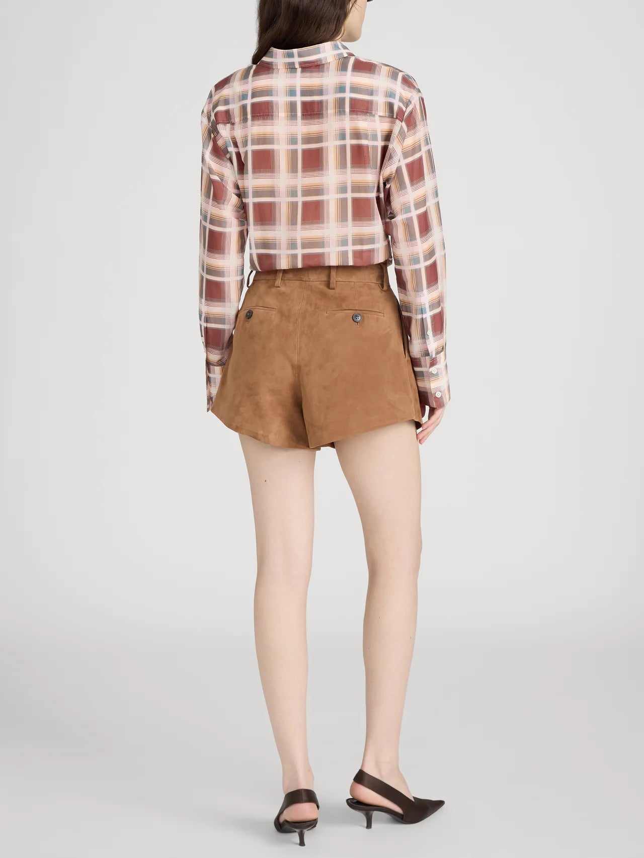 button down paid shirt in burgundy and cream