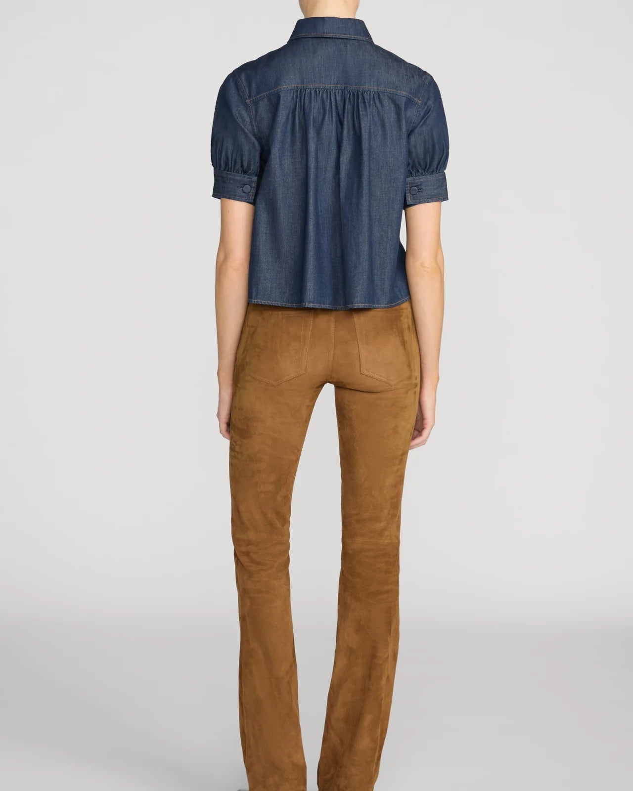 dark denim button up short sleeve shirt