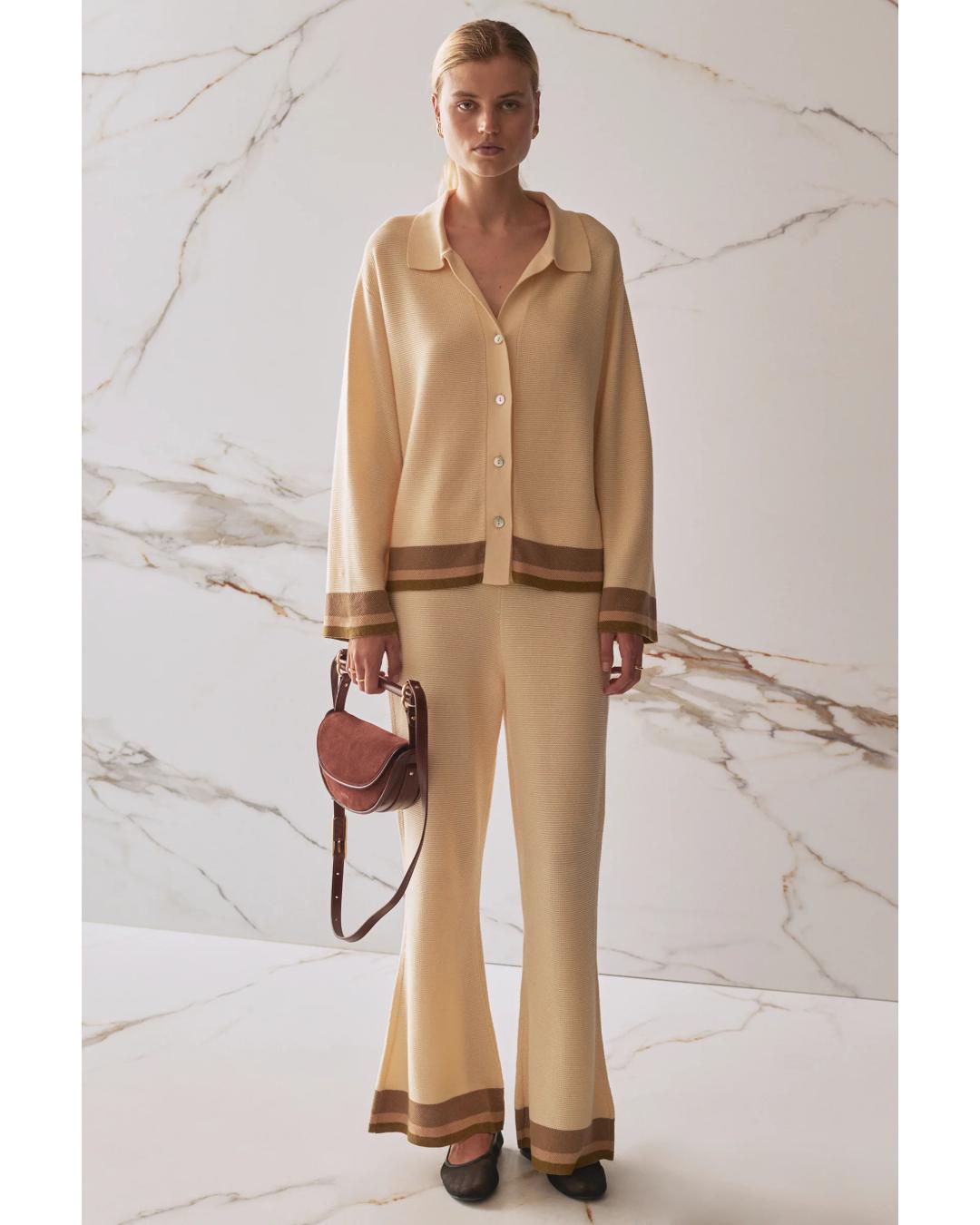 cream wide leg knit pant