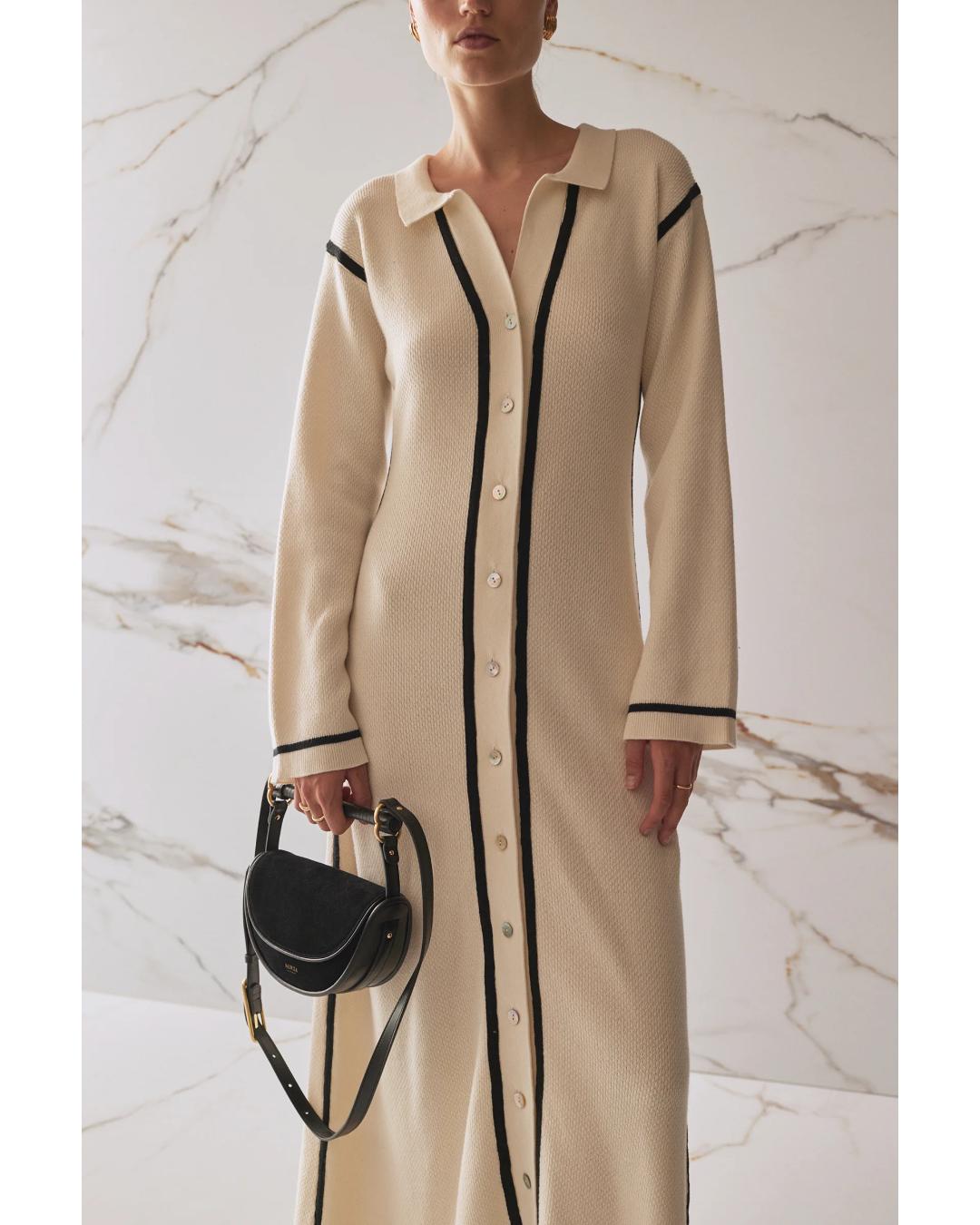 beige knit maxi dress with collar