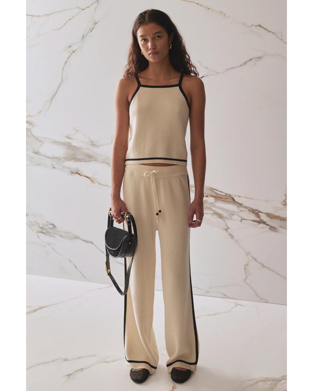 knit tank top in cream with black straps