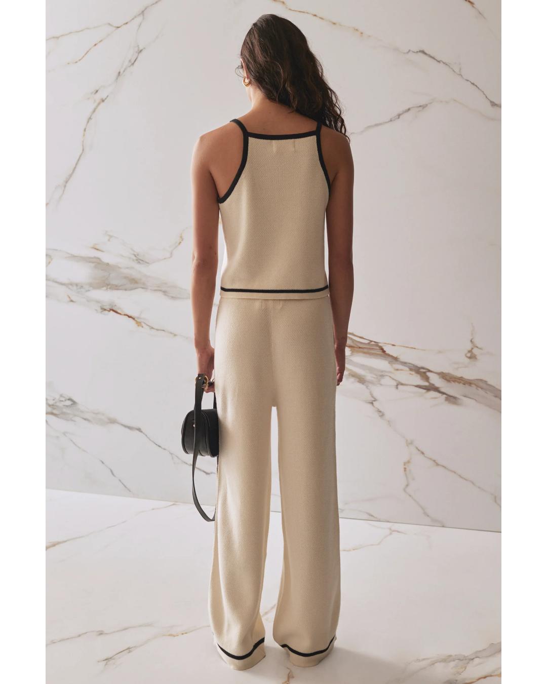 knit tank top in cream with black straps