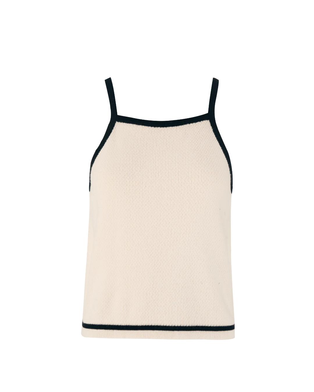 knit tank top in cream with black straps