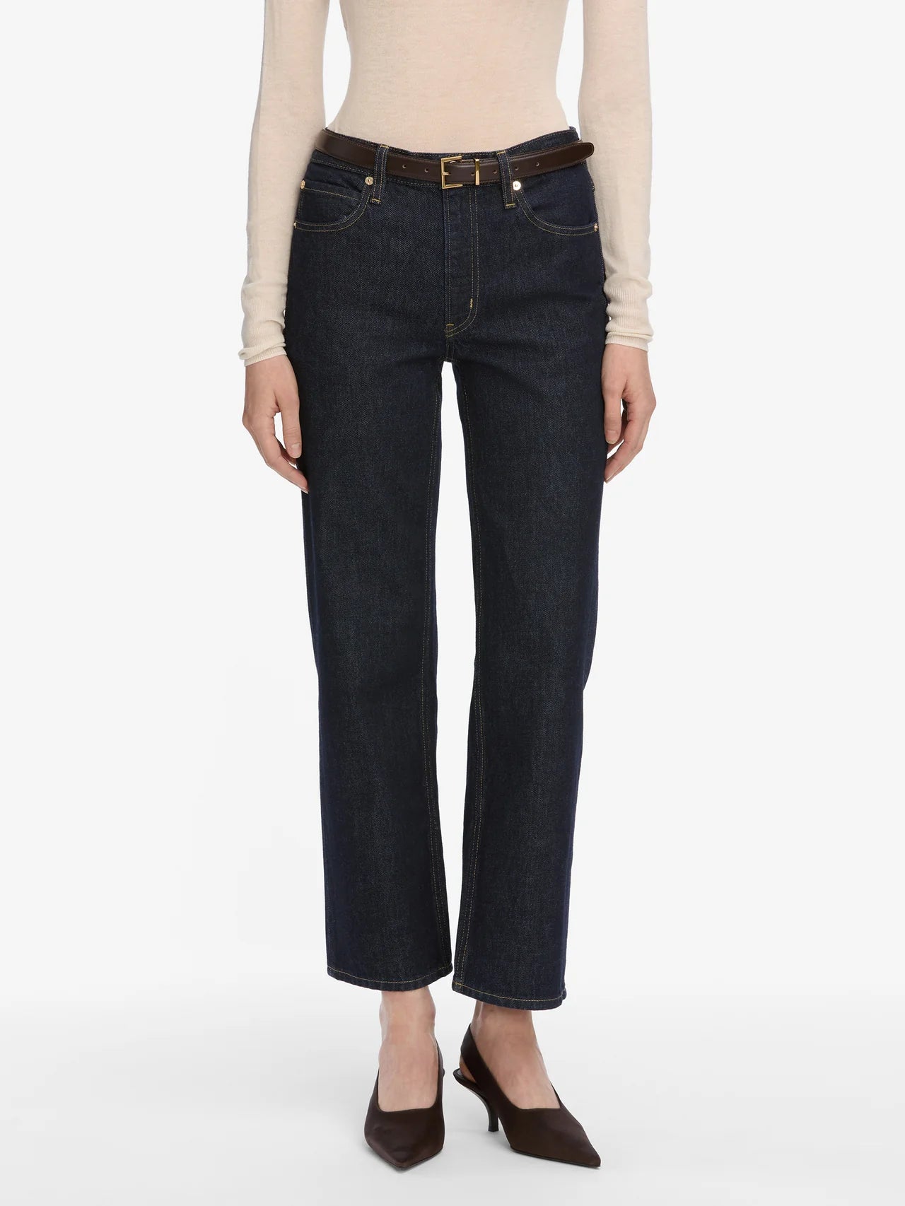 dark straight crop denim pant