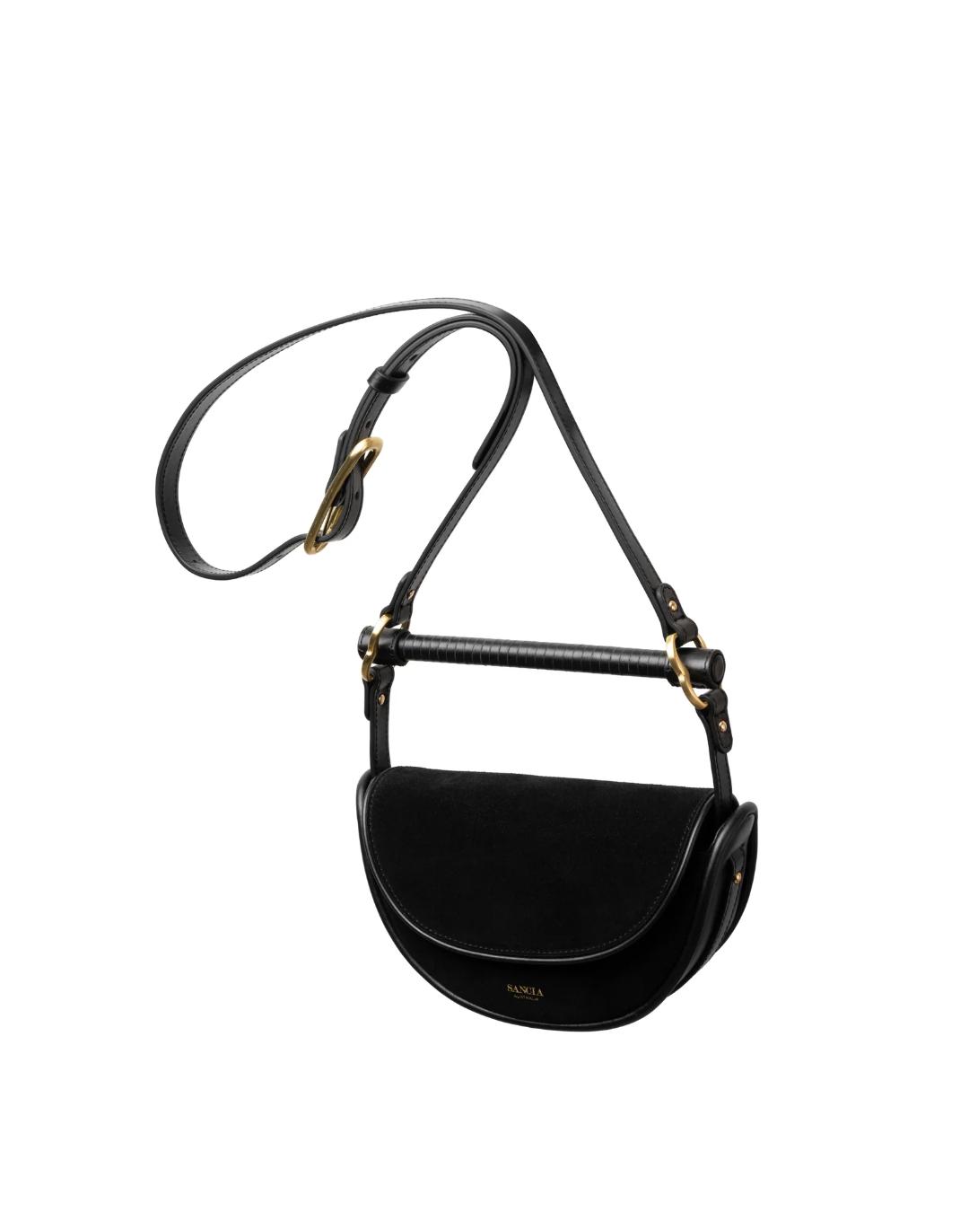 black suede shoulder purse