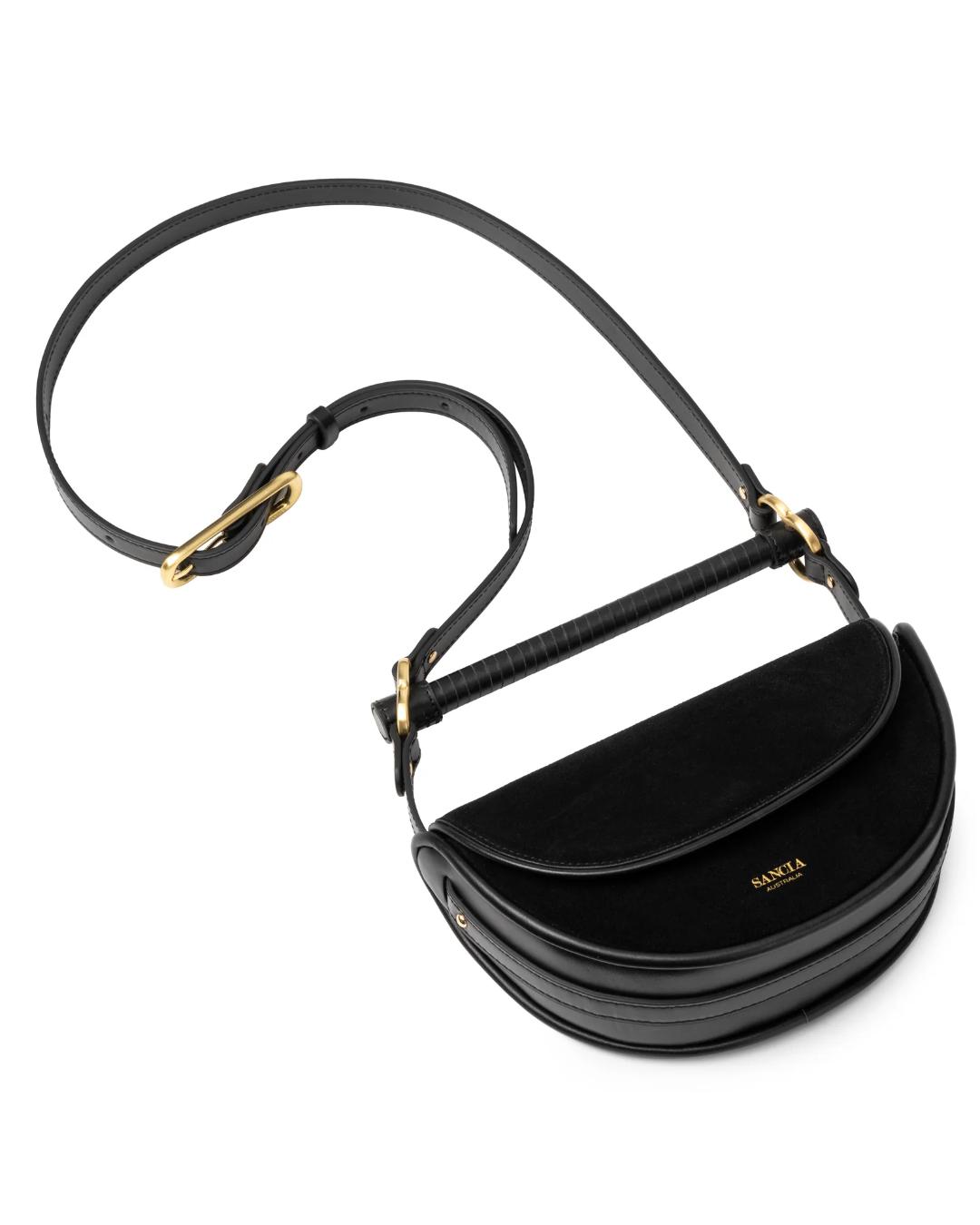 black suede shoulder purse