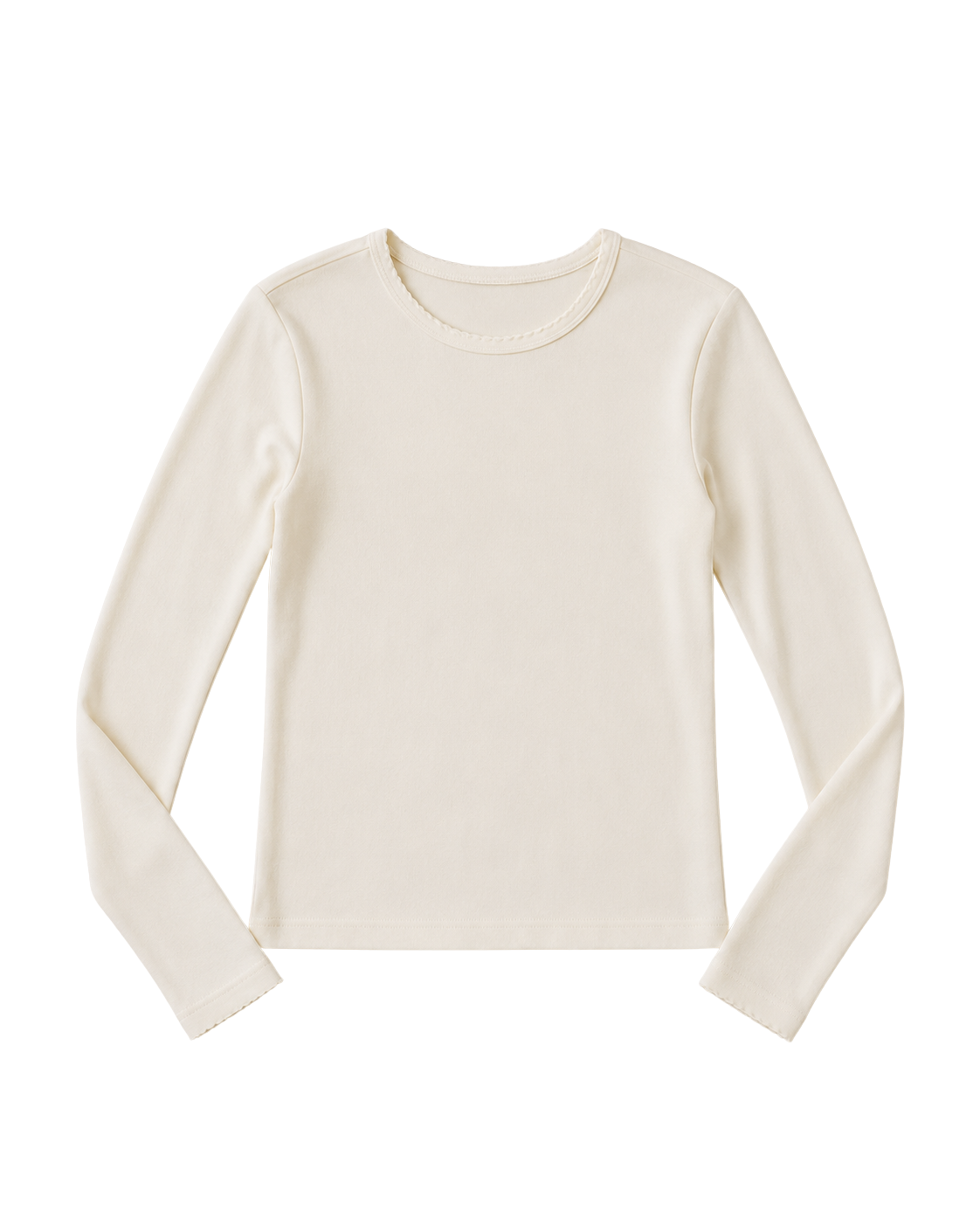 long sleeve top in cream with scalloped edges