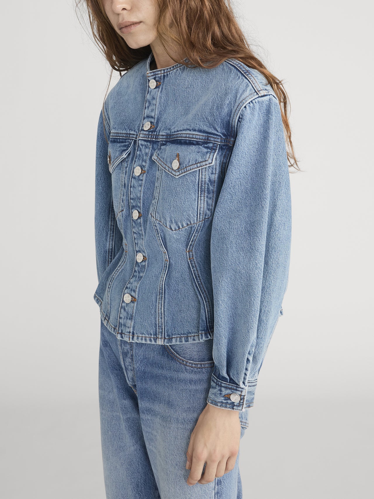 blue jean jacket with a tailored front