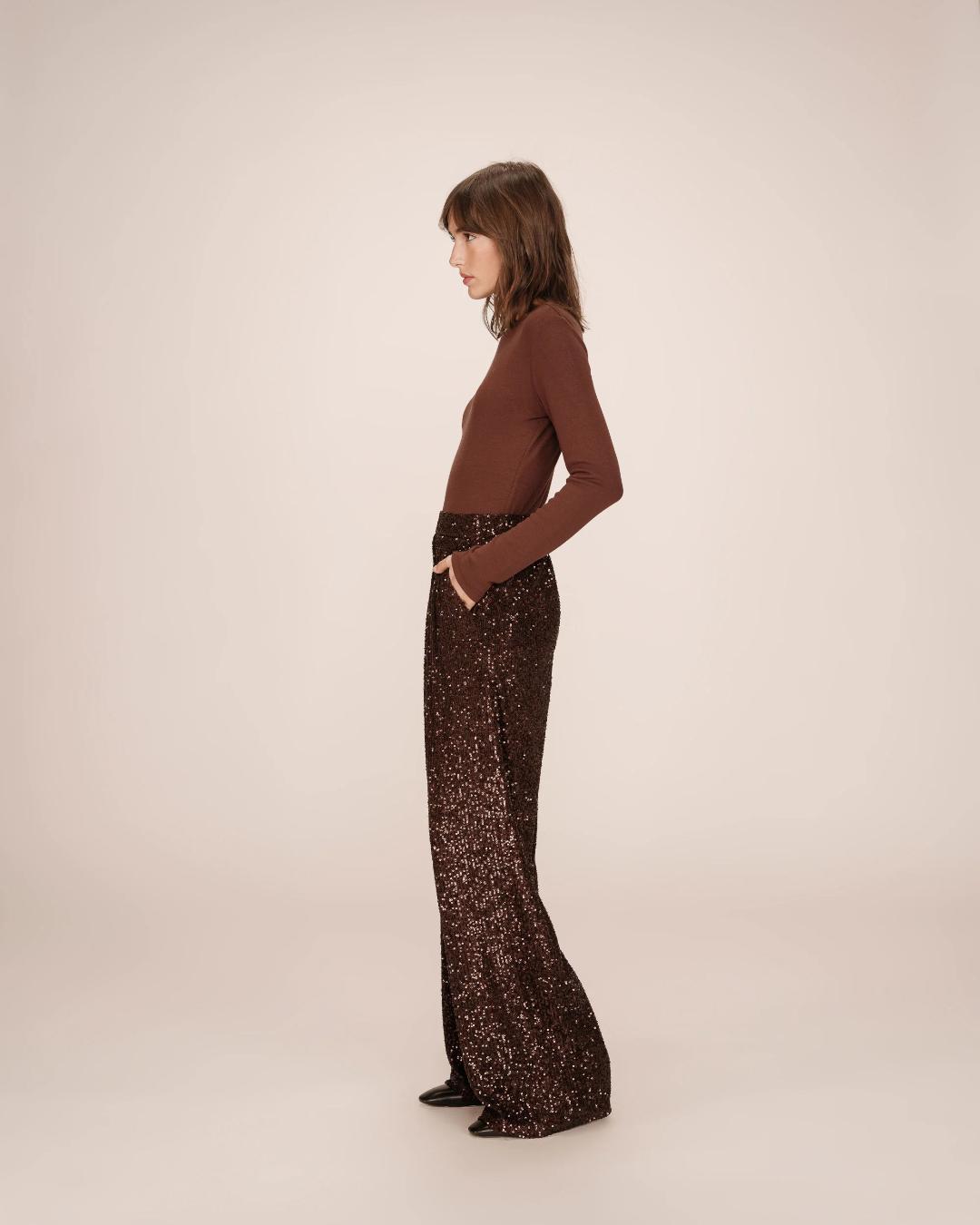 brown wife leg sequin pant