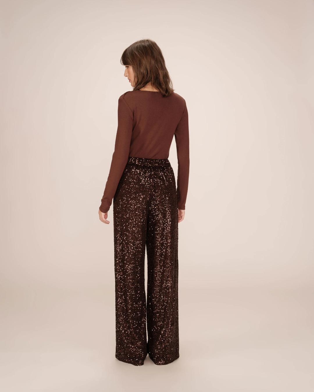 brown wife leg sequin pant