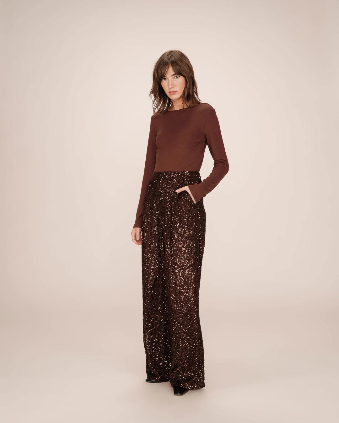 brown wife leg sequin pant