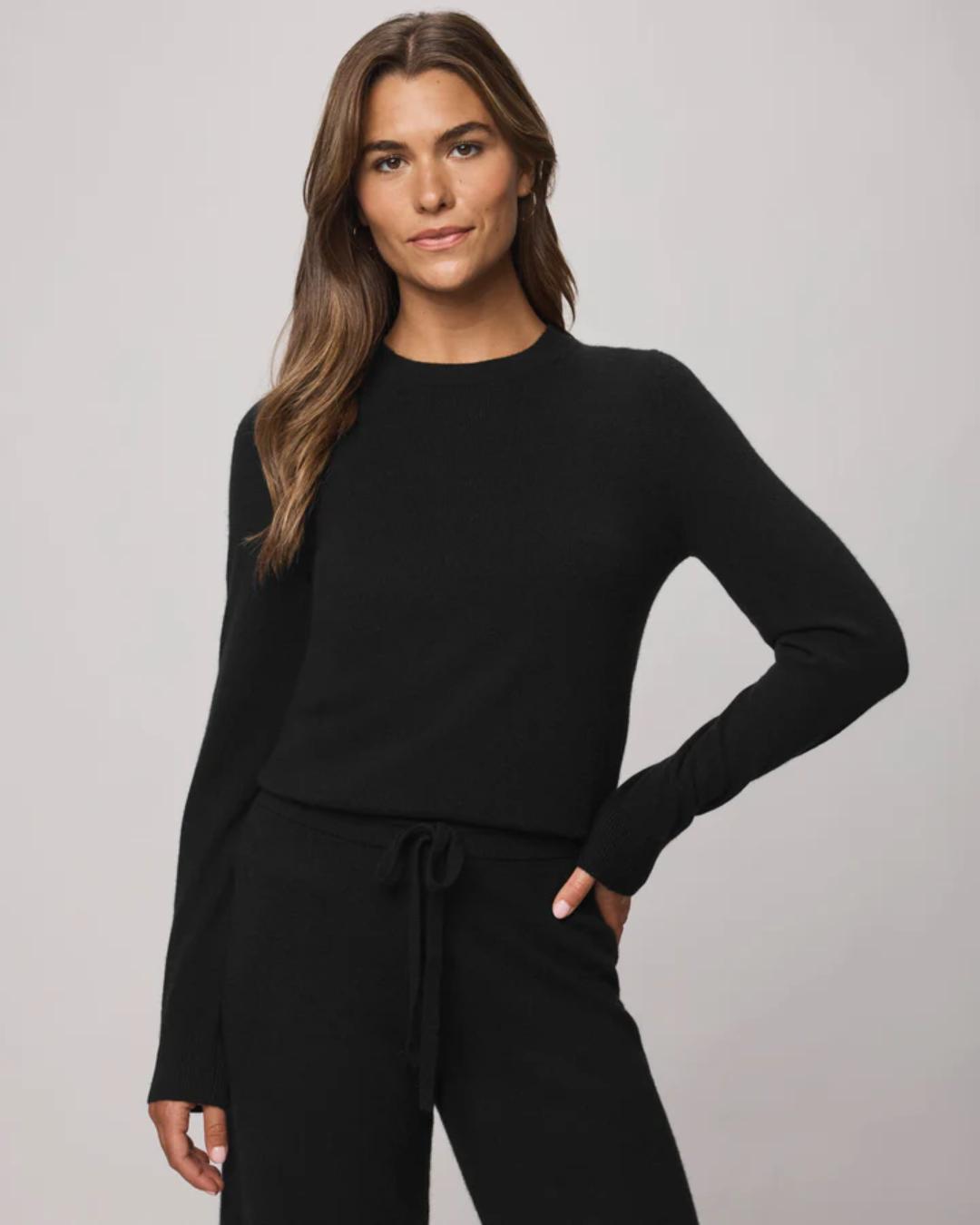 black cashmere crewneck sweater