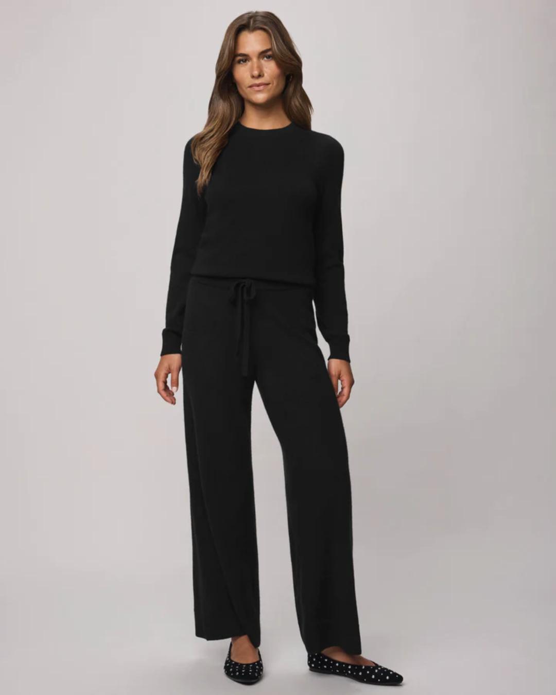 black cashmere crewneck sweater