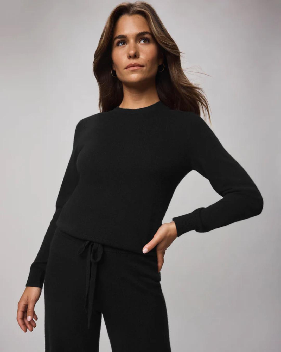 black cashmere crewneck sweater