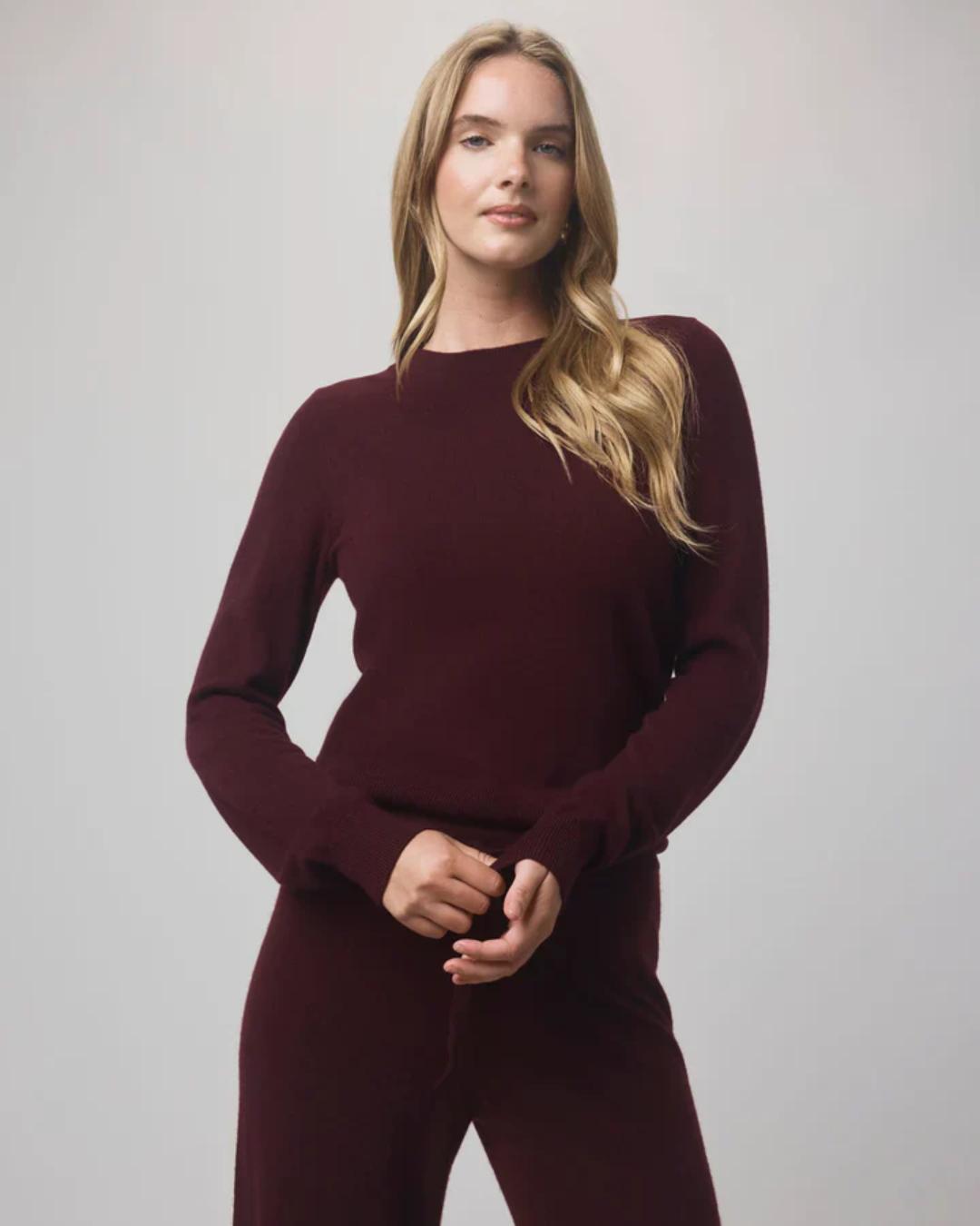 long sleeve top in burgundy