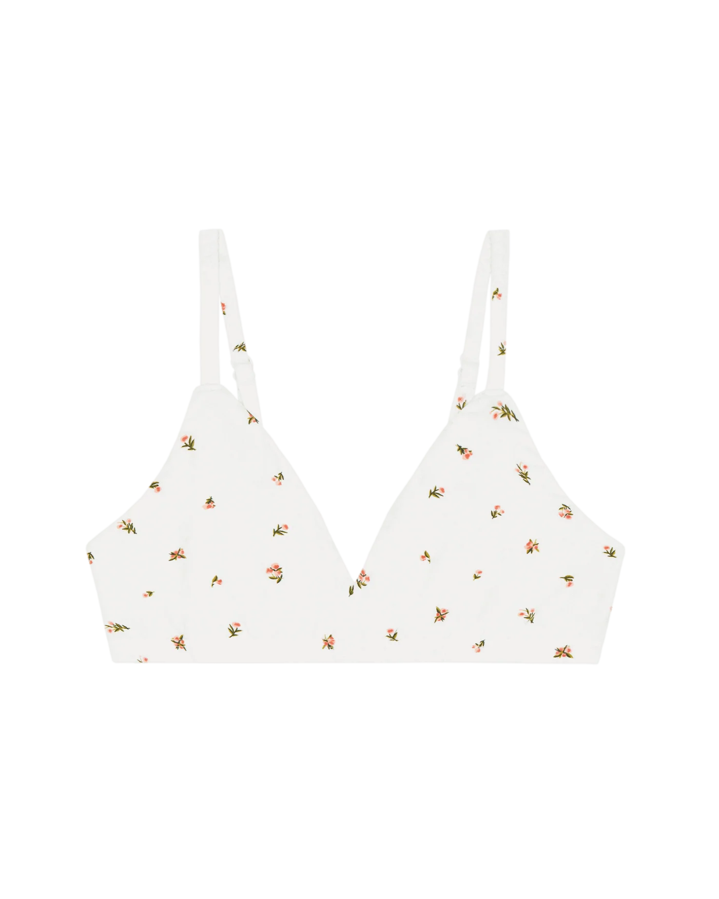 white triangle bra with a floral print